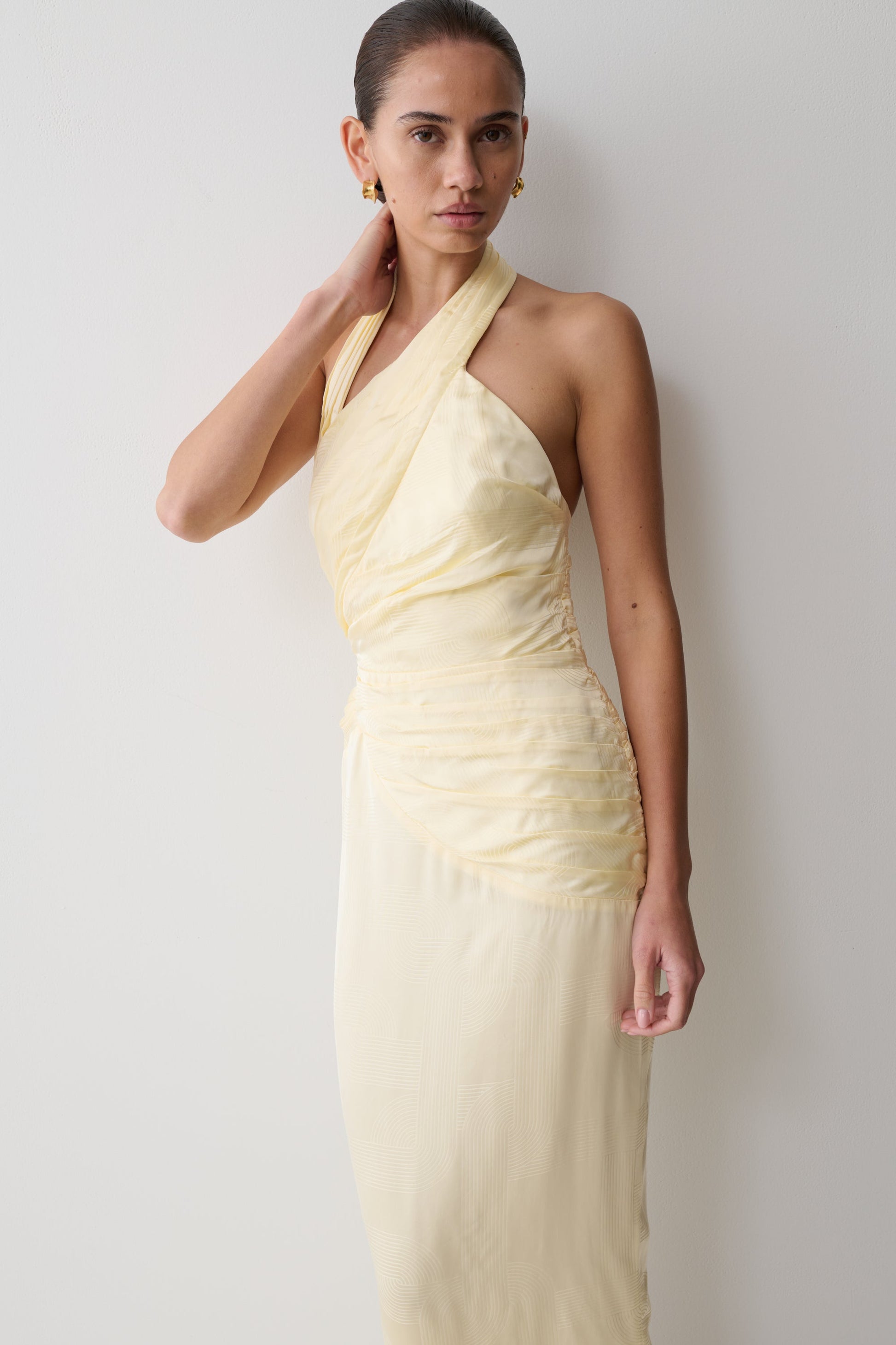 Chiara Halter Satin Maxi Dress - Buttermilk #5