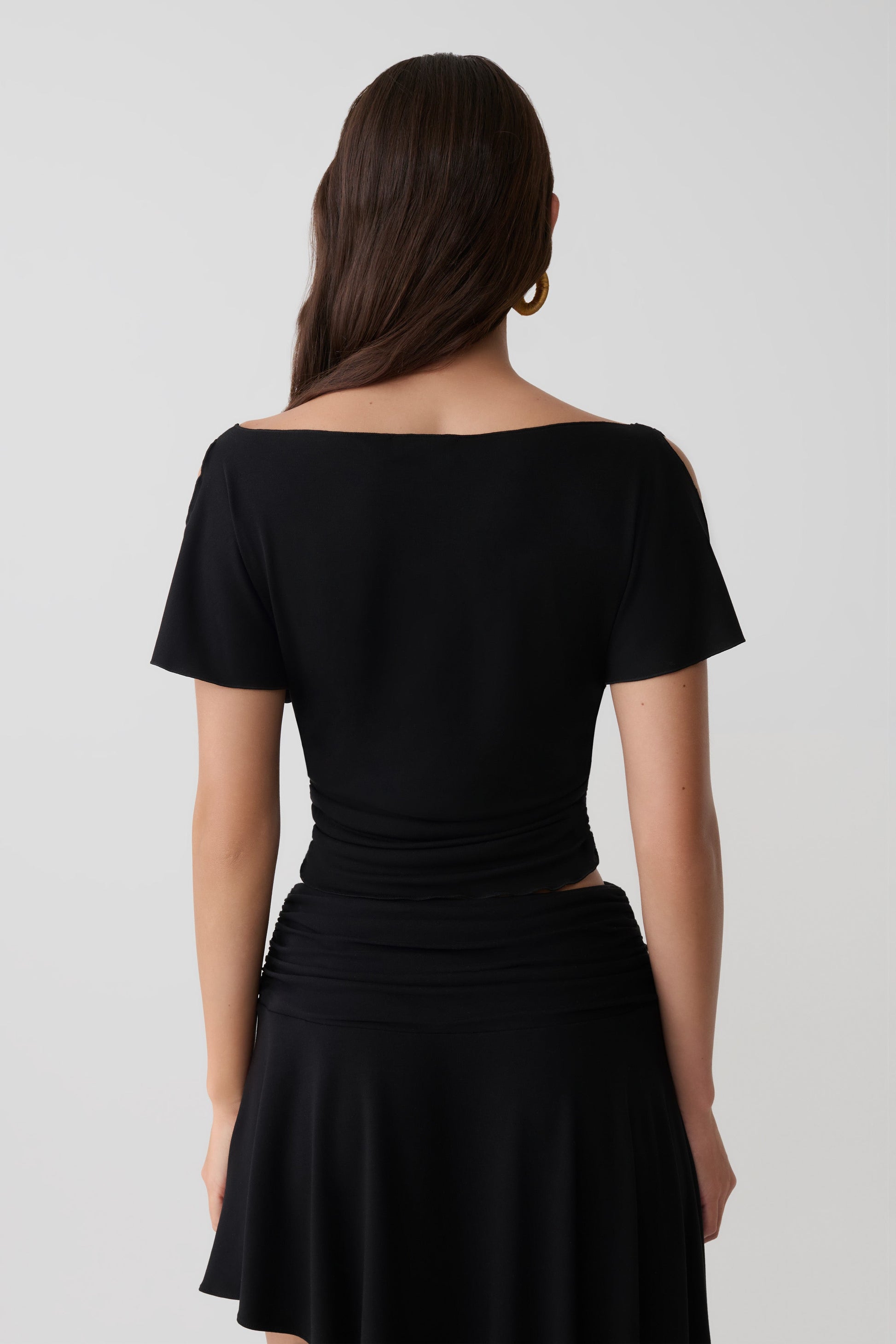 Talise Modal Flounce Short Sleeve Top - Black #2
