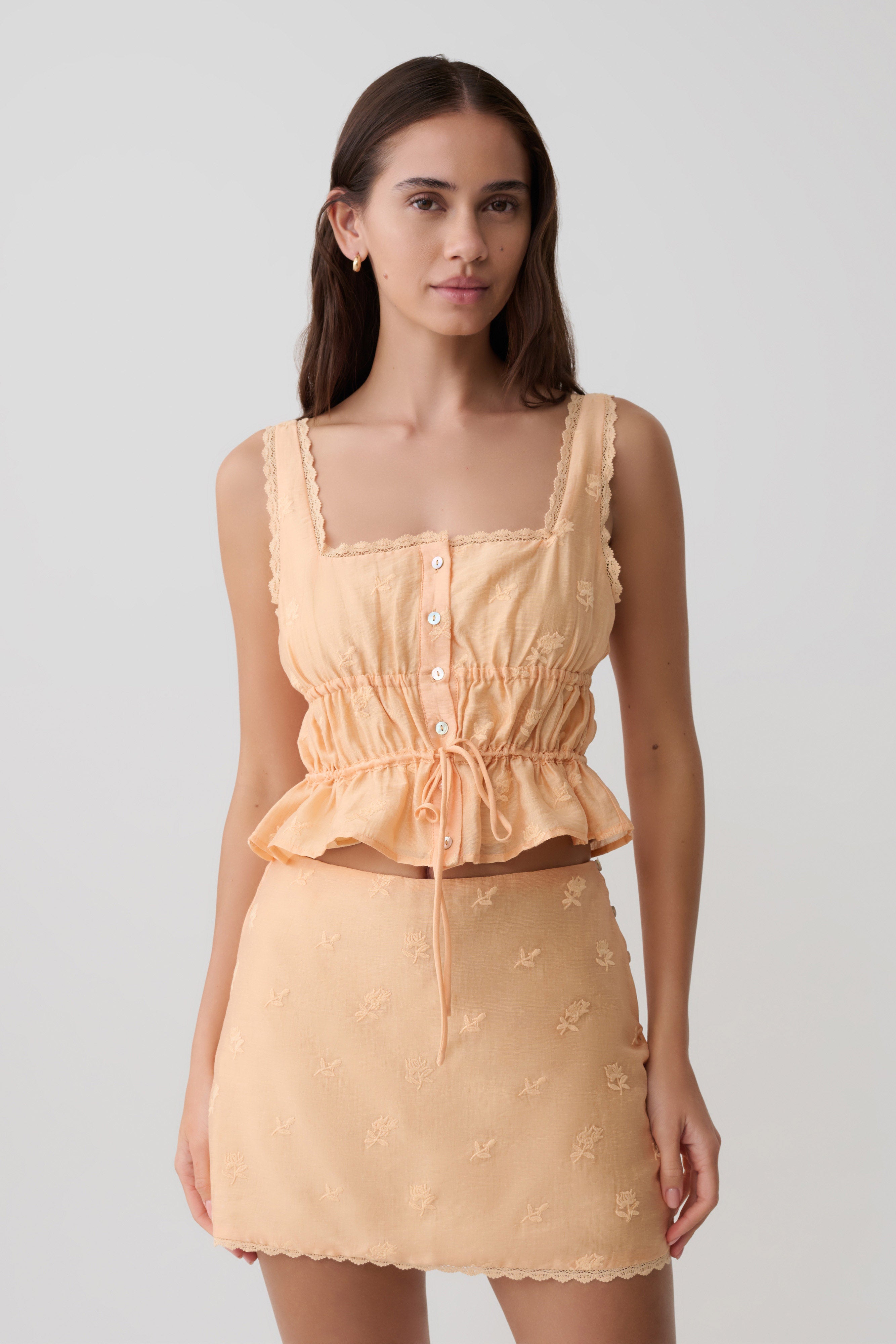 Vivian Embroidered Sleeveless Top - Orange | MESHKI US