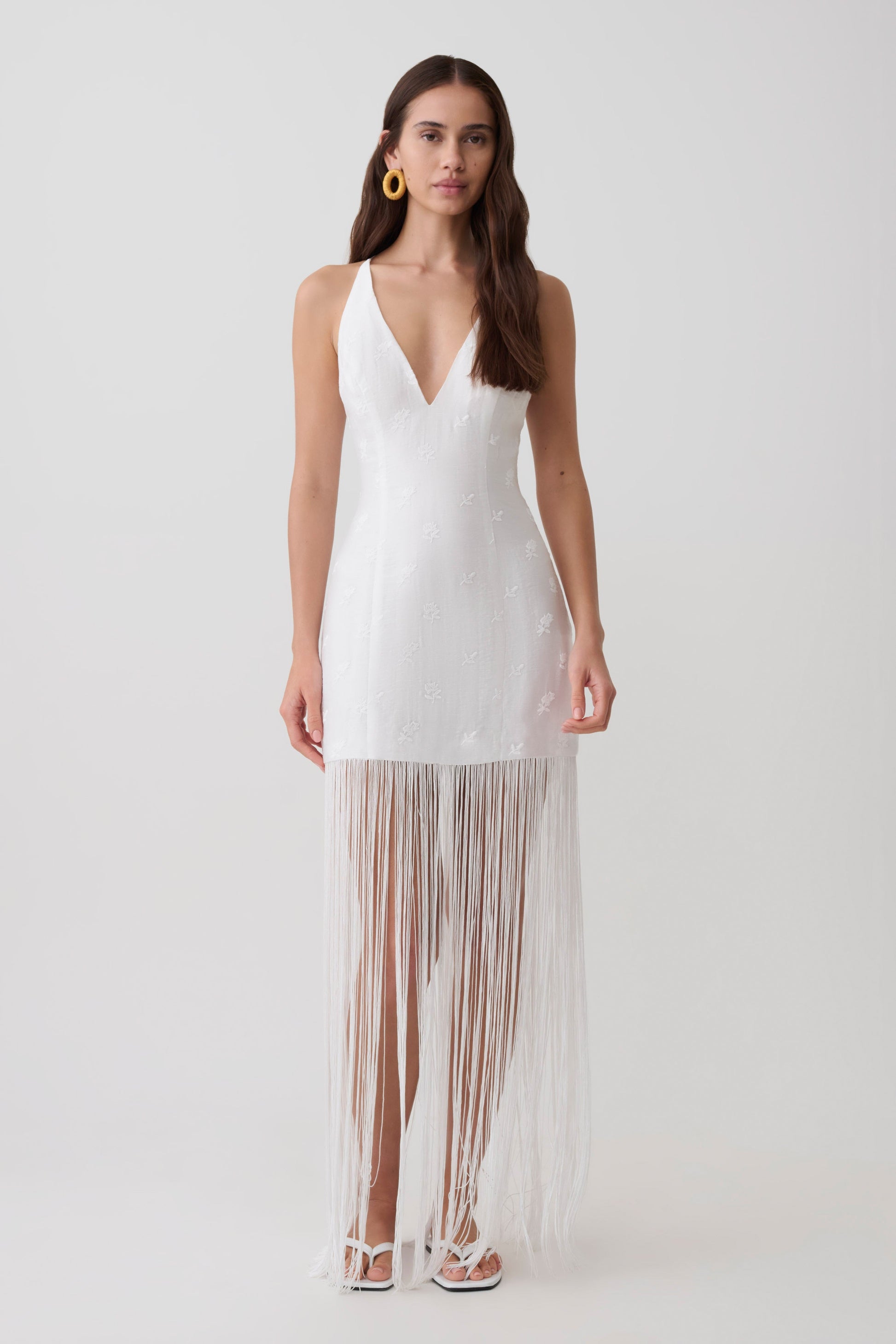 Abigail V Neck Fringe Maxi Dress / White | MESHKI Abigail V Neck Fringe Maxi Dress / White | MESHKI