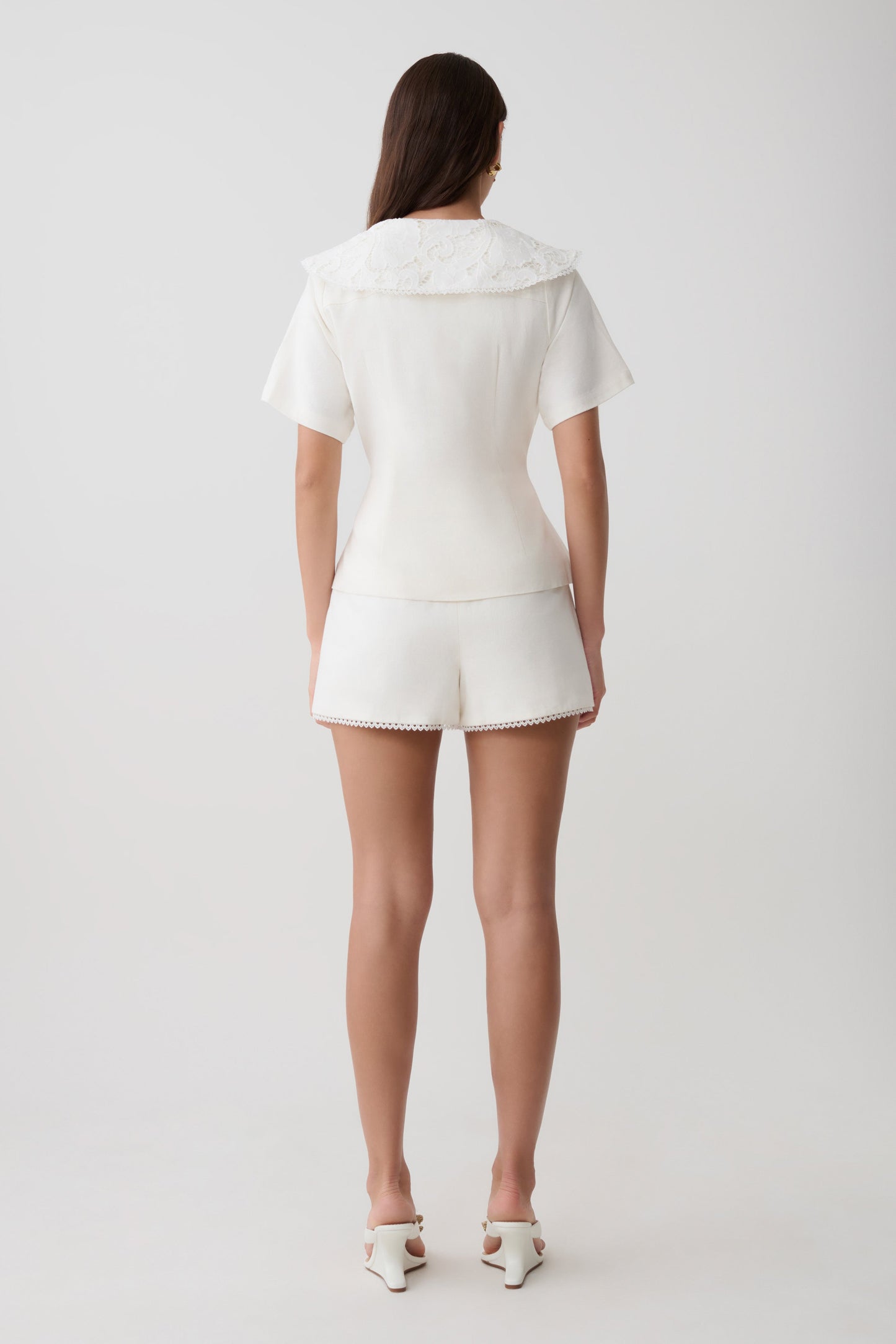 Melody Linen Short With Lace - White