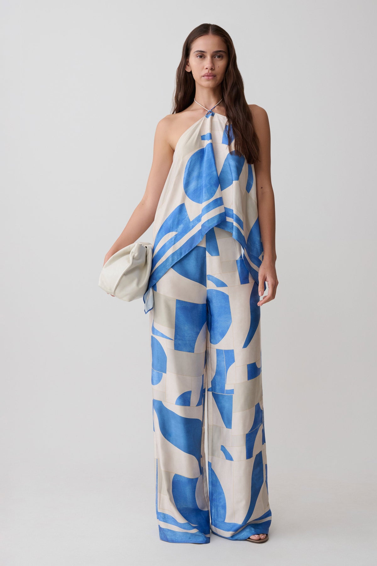 Rachel Satin Straight Leg Pants - Blue Geo Tile Print #7