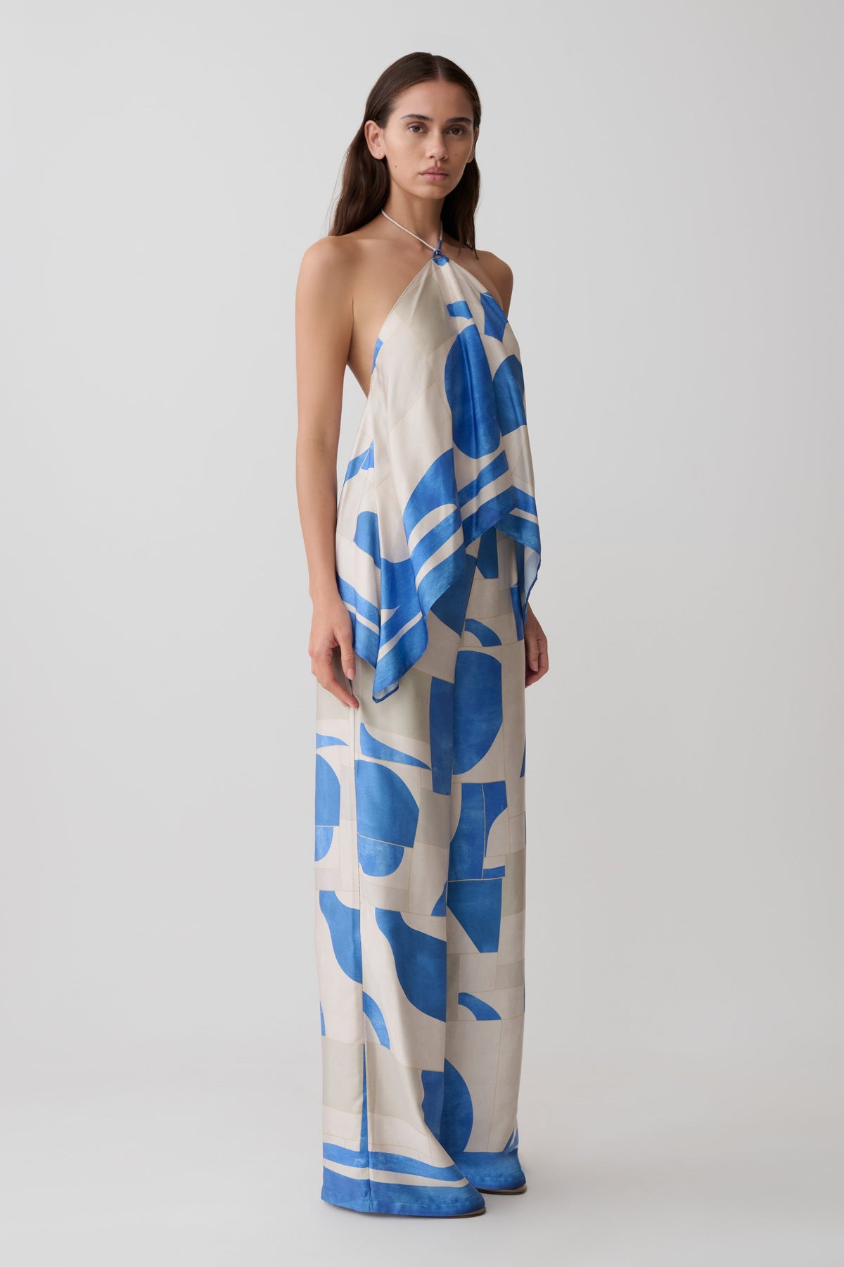 Rachel Satin Straight Leg Pants - Blue Geo Tile Print #4