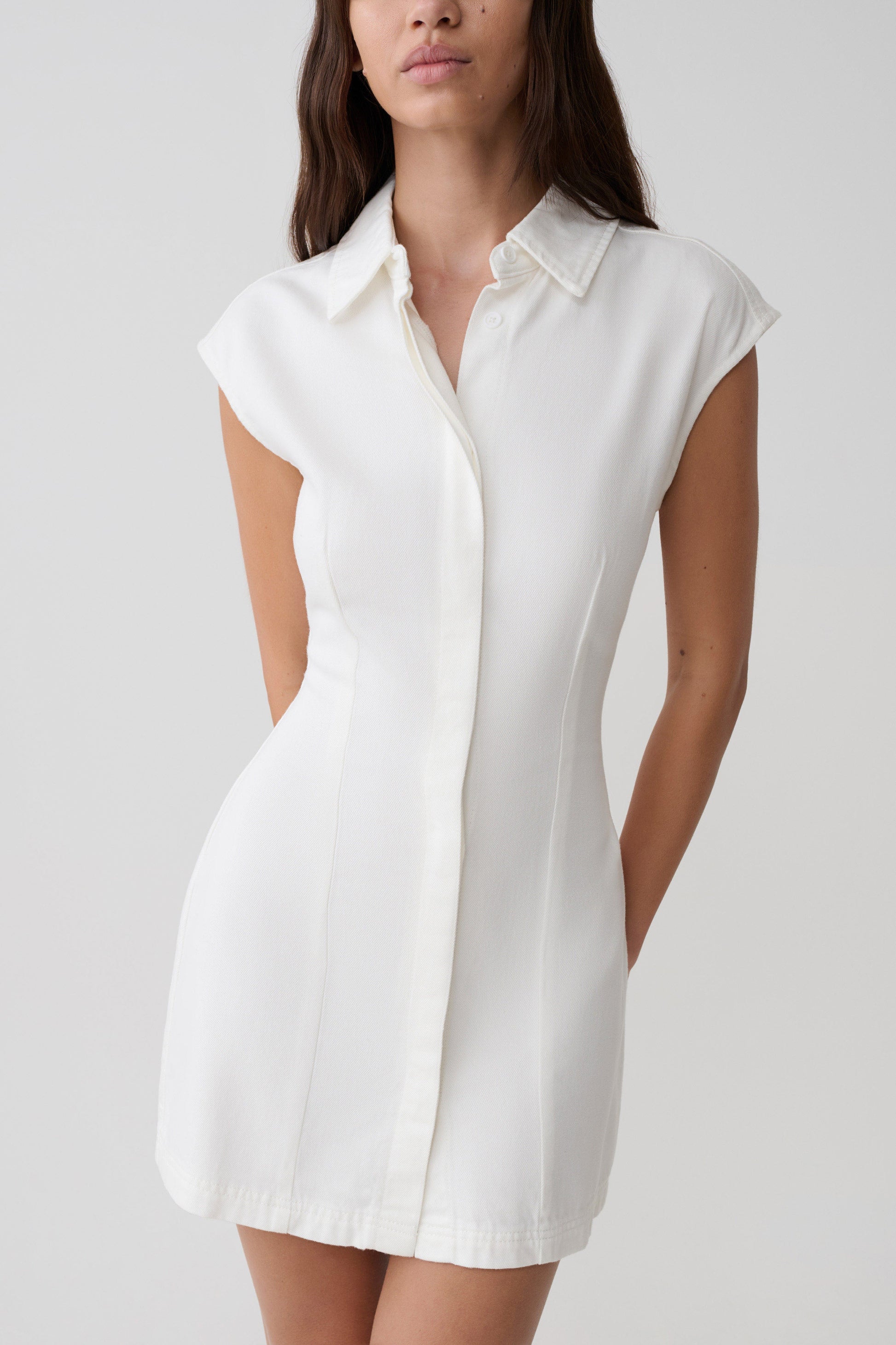 Sheriden Collared Mini Denim Dress / White | MESHKI | 3XL Sheriden Collared Mini Denim Dress / White | MESHKI | 3XL
