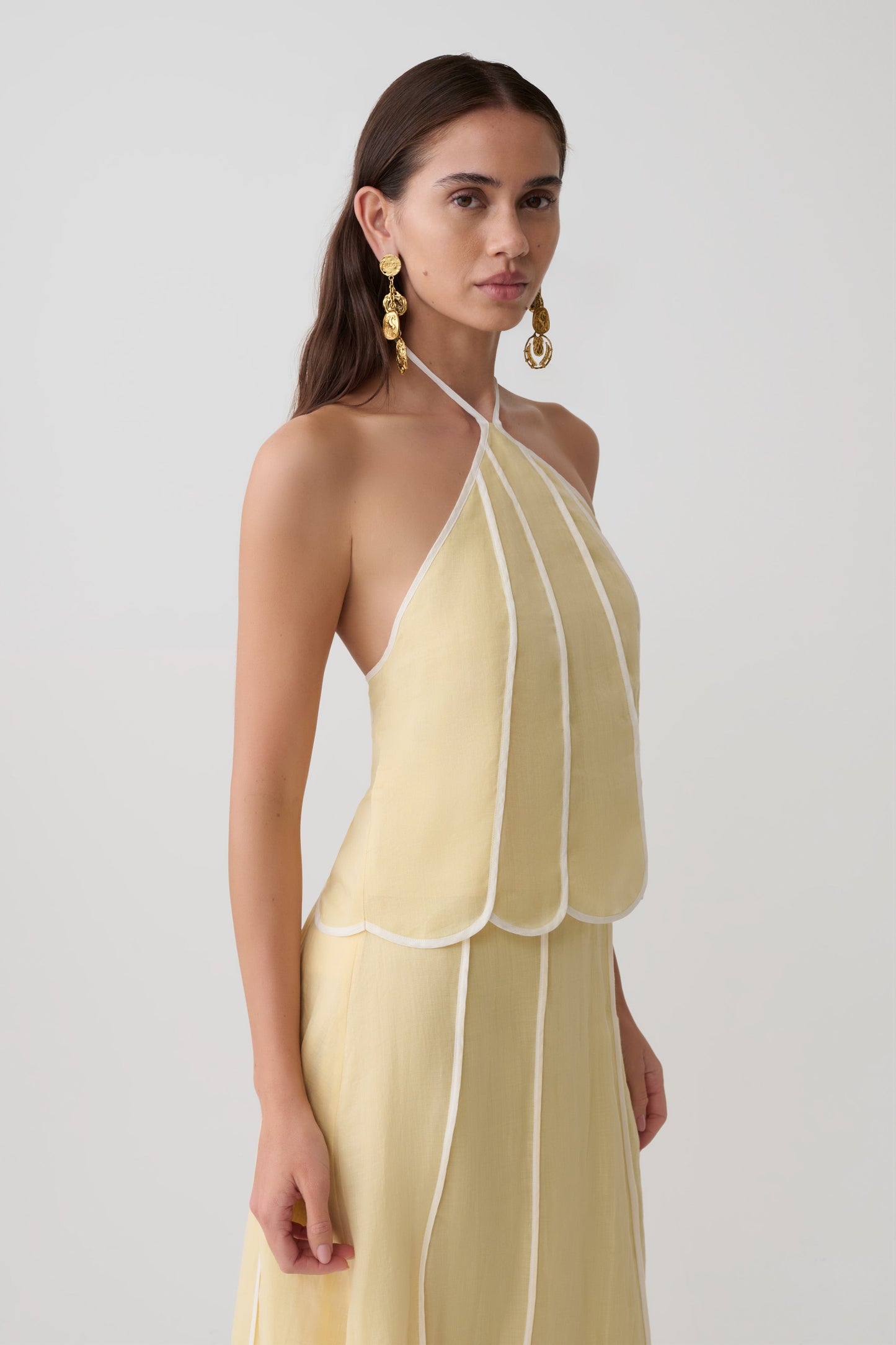 Georgia Panelled Halter Sleeveless Top - Butter