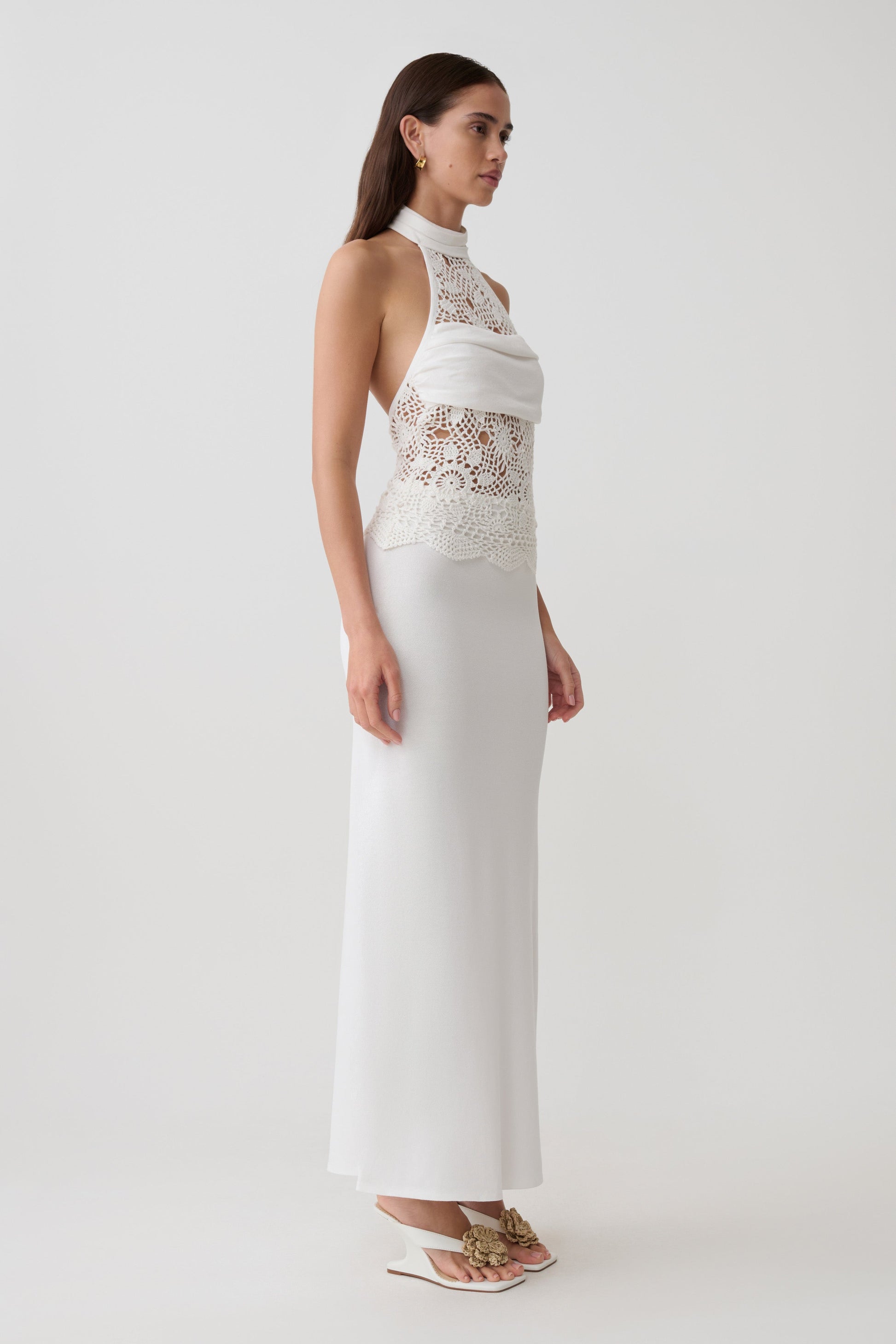 Tessie Knit & Crochet Maxi Dress / Ivory | MESHKI