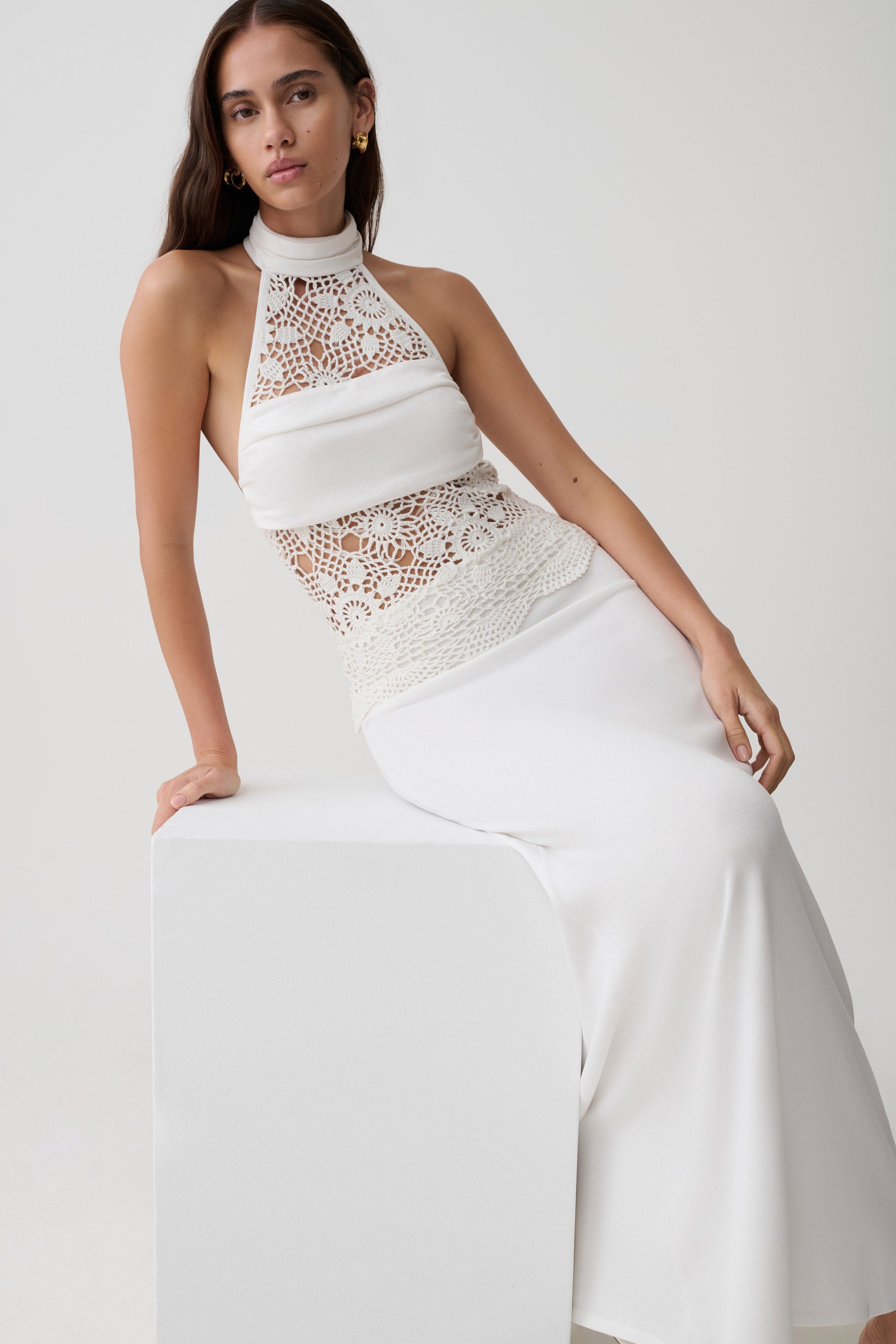 Tessie Knit & Crochet Maxi Dress / Ivory | MESHKI