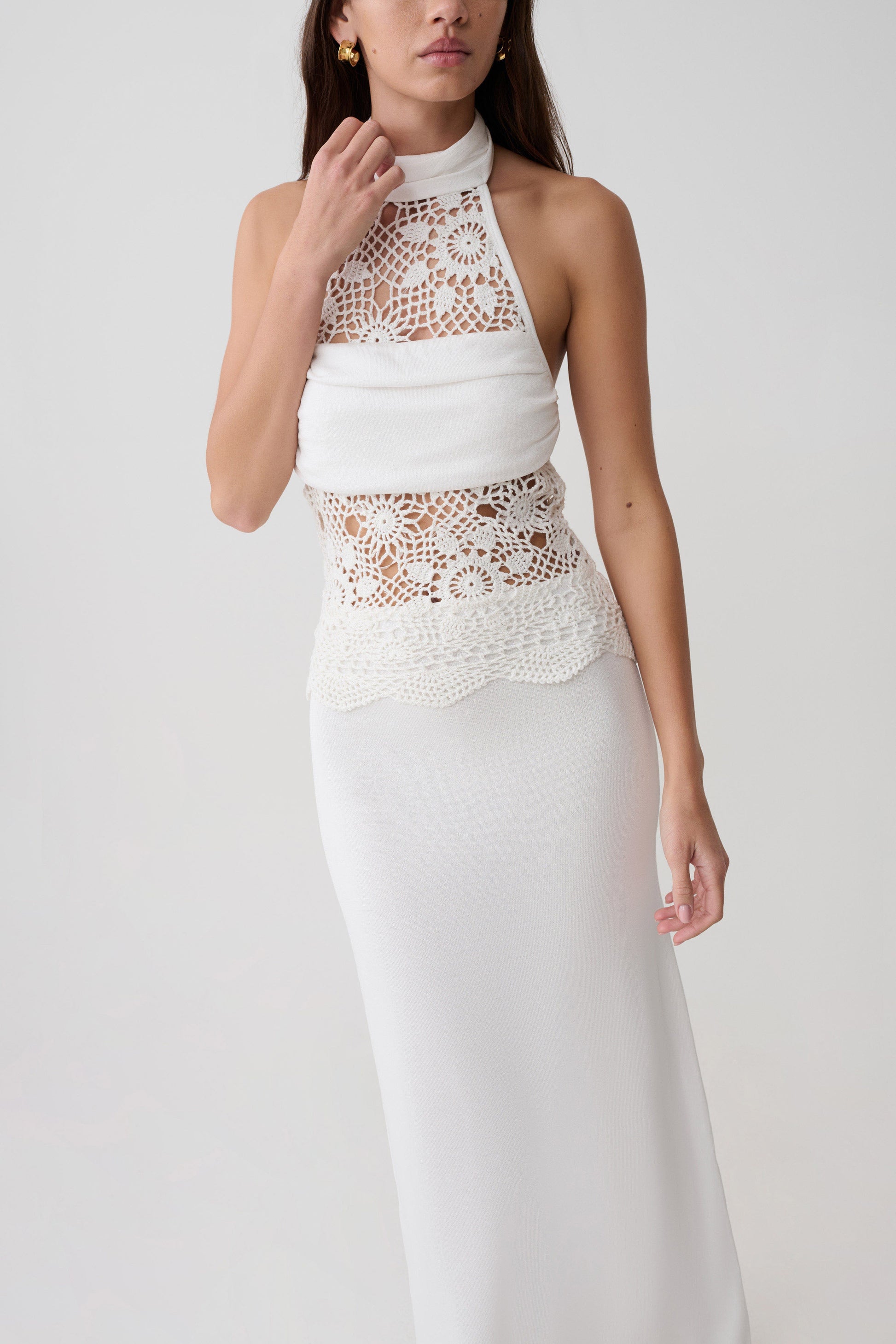Tessie Knit & Crochet Maxi Dress / Ivory | MESHKI