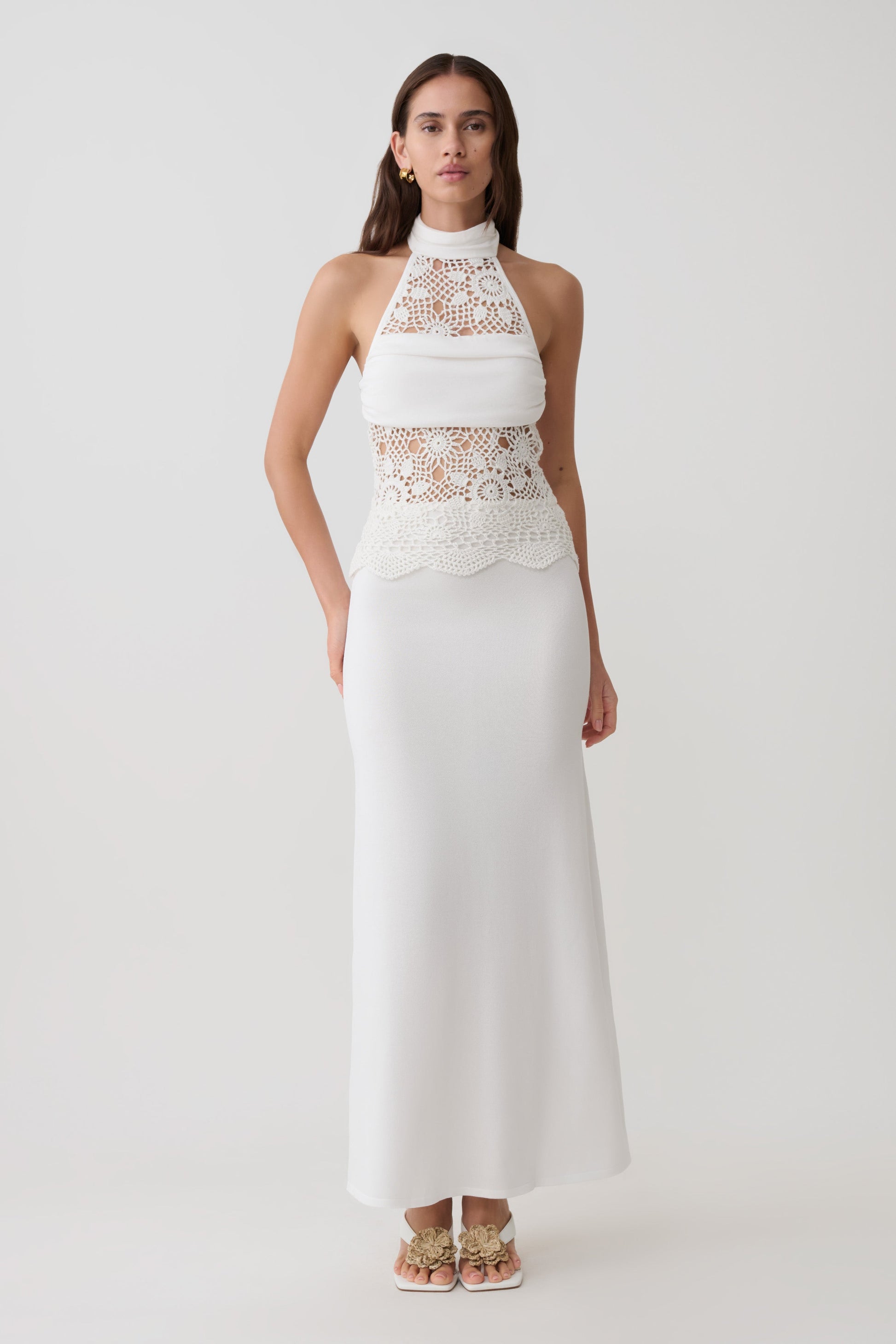 Tessie Knit & Crochet Maxi Dress / Ivory | MESHKI