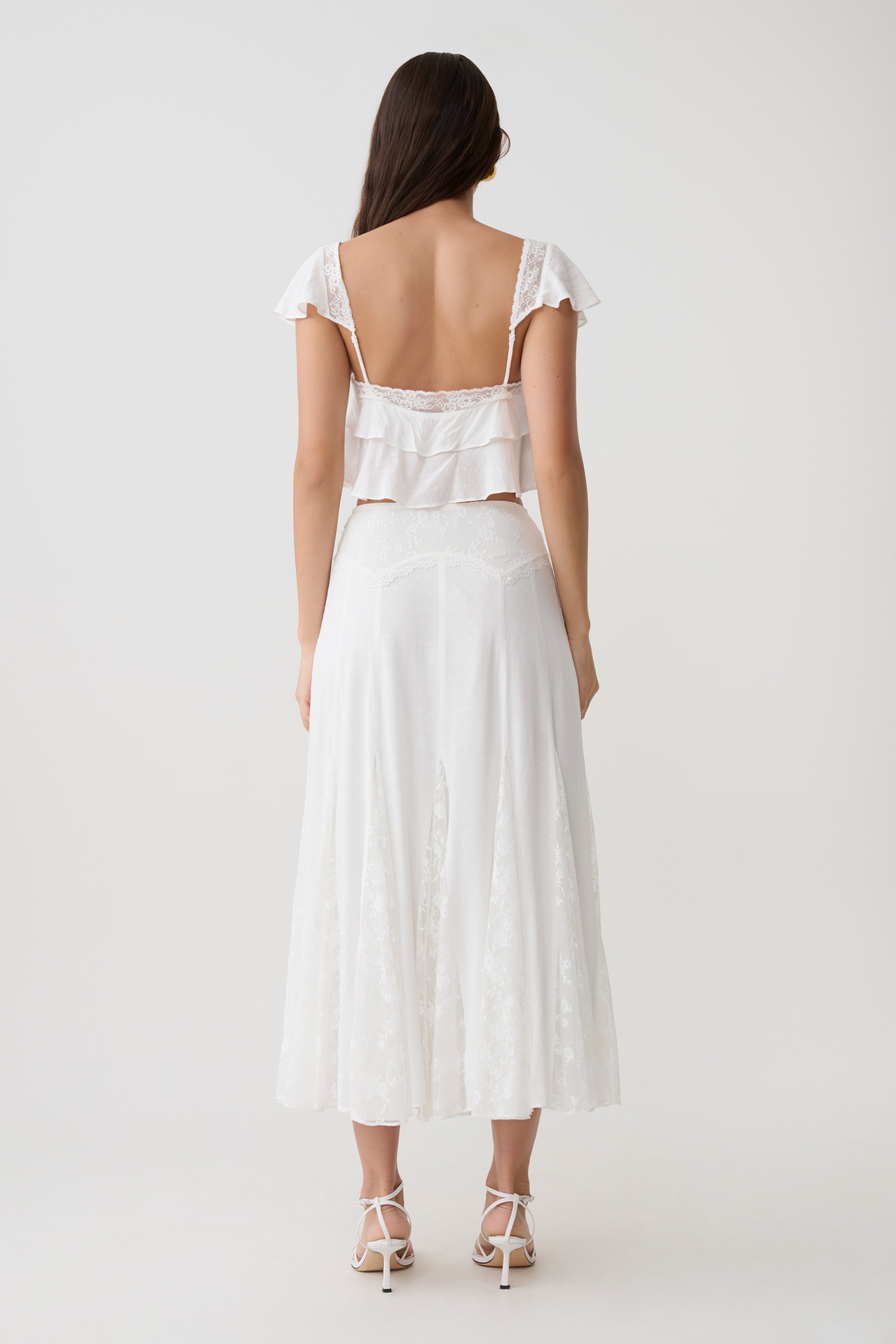 Skylar Lace Panelled Midi Skirt - White | MESHKI US