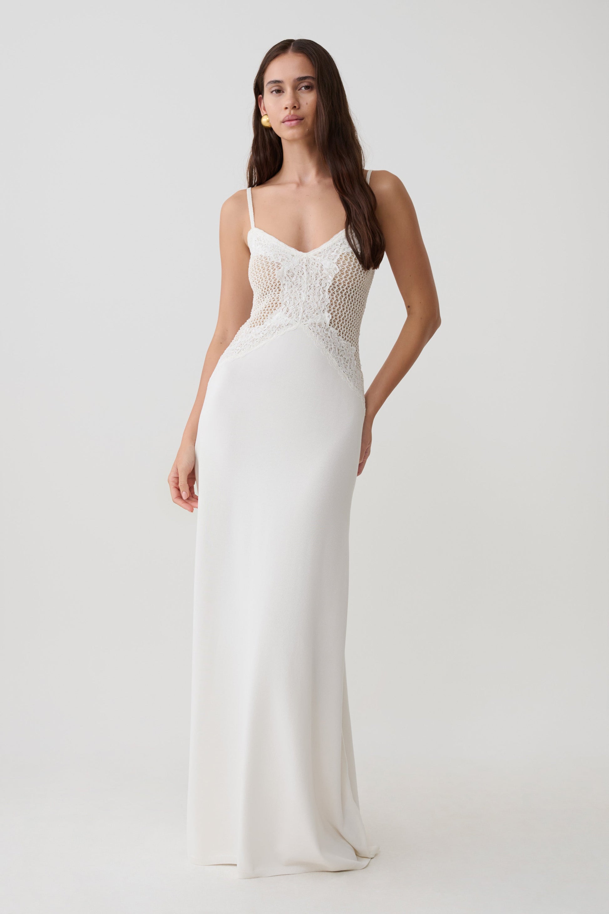 Bray Knit & Lace Maxi Dress / Ivory | MESHKI