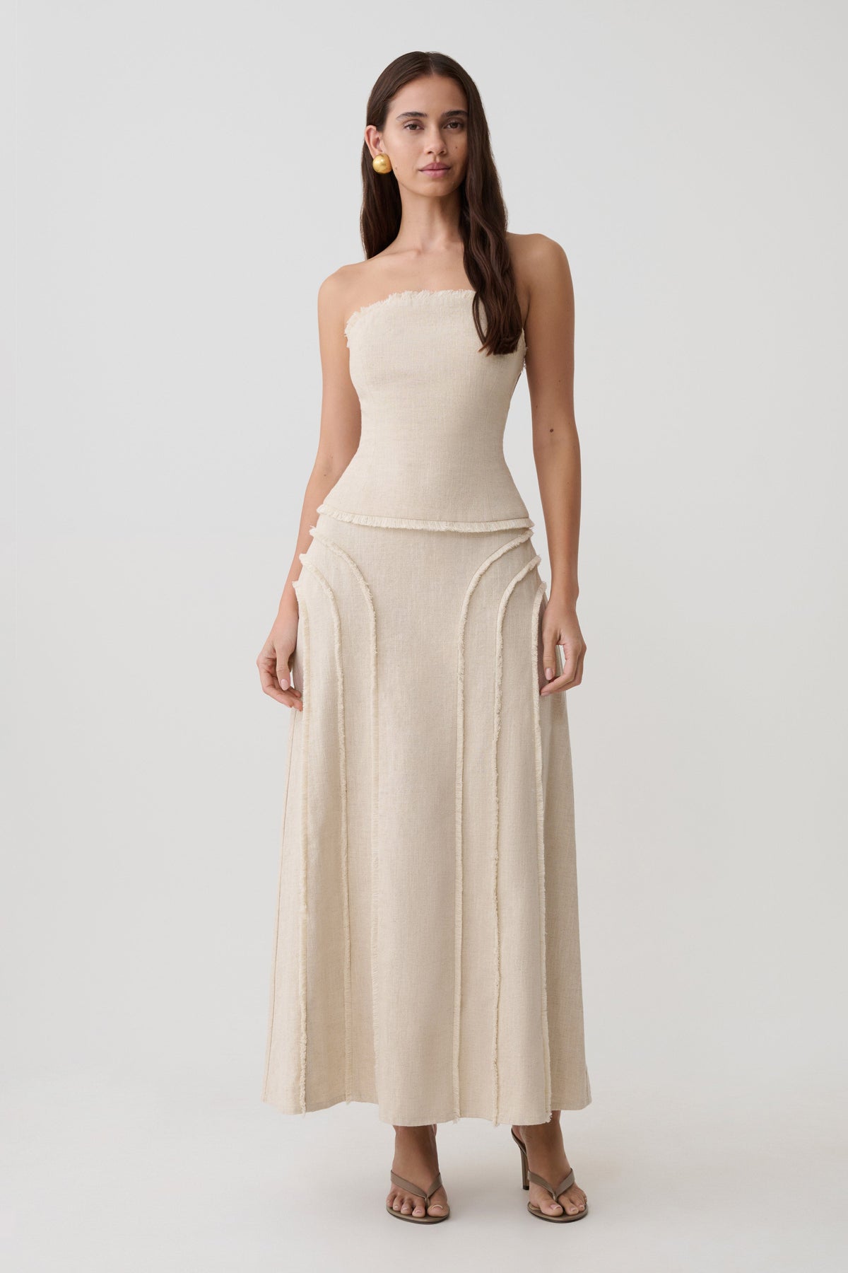 Annie Linen Frayed Midi Skirt - Natural #3