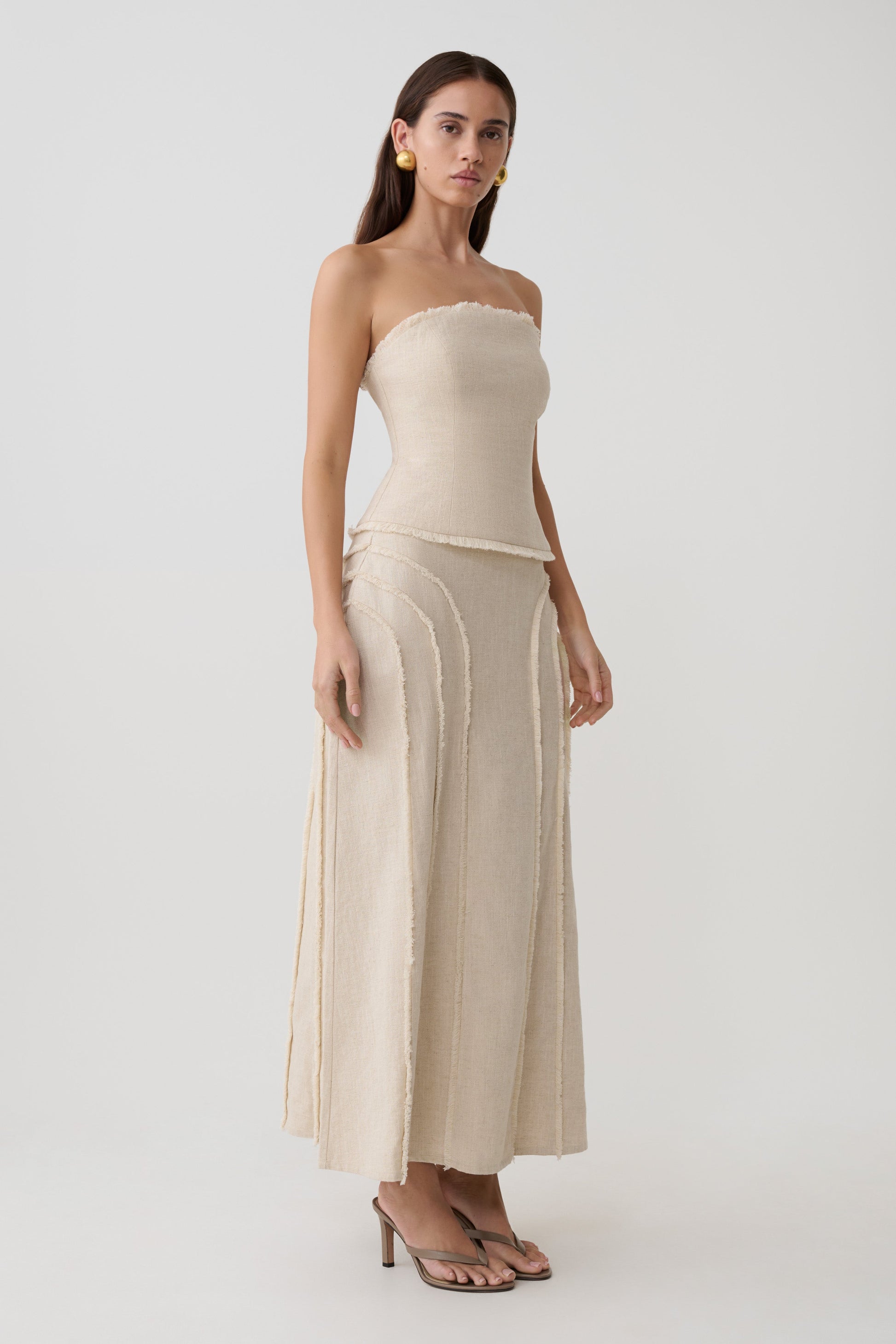 Annie Strapless Tie Back Linen Top - Natural #4