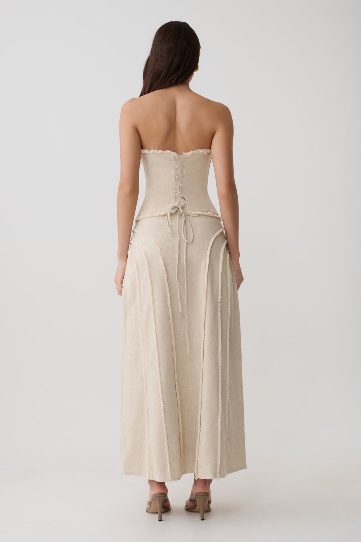 Annie Linen Frayed Midi Skirt - Natural #2