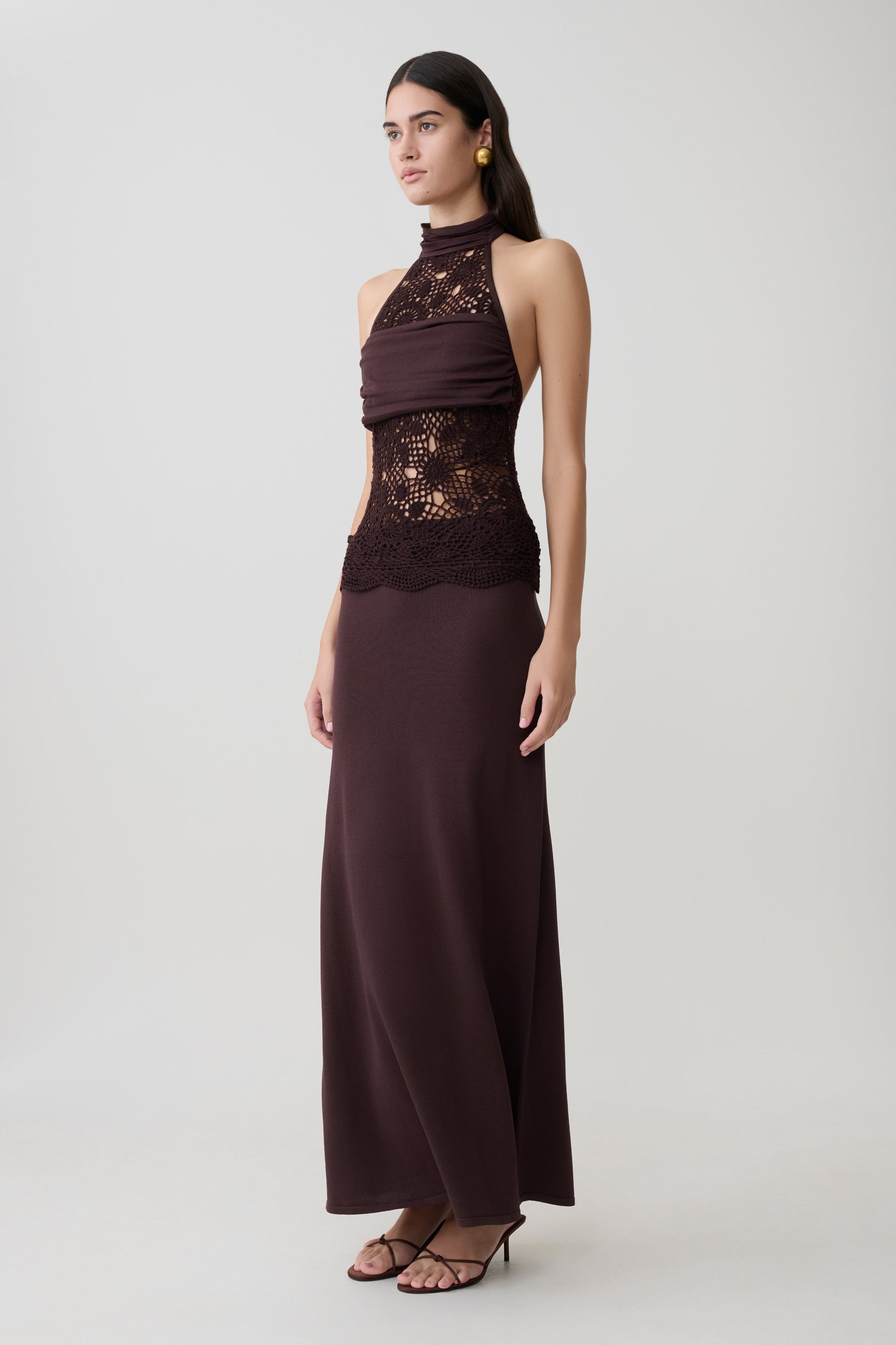 Tessie Knit & Crochet Maxi Dress / Dark Chocolate | MESHKI
