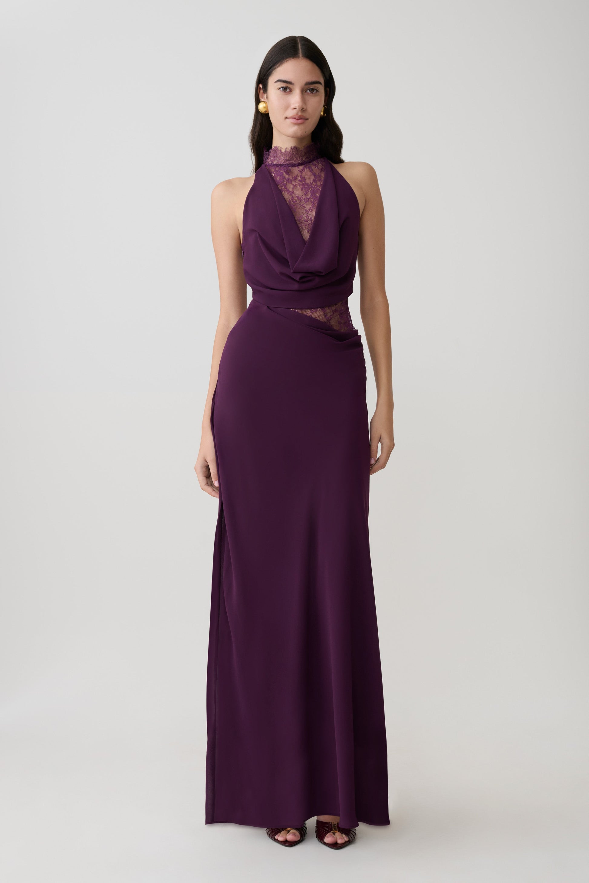 Arra Chiffon And Lace Halter Maxi Dress - Plum #3