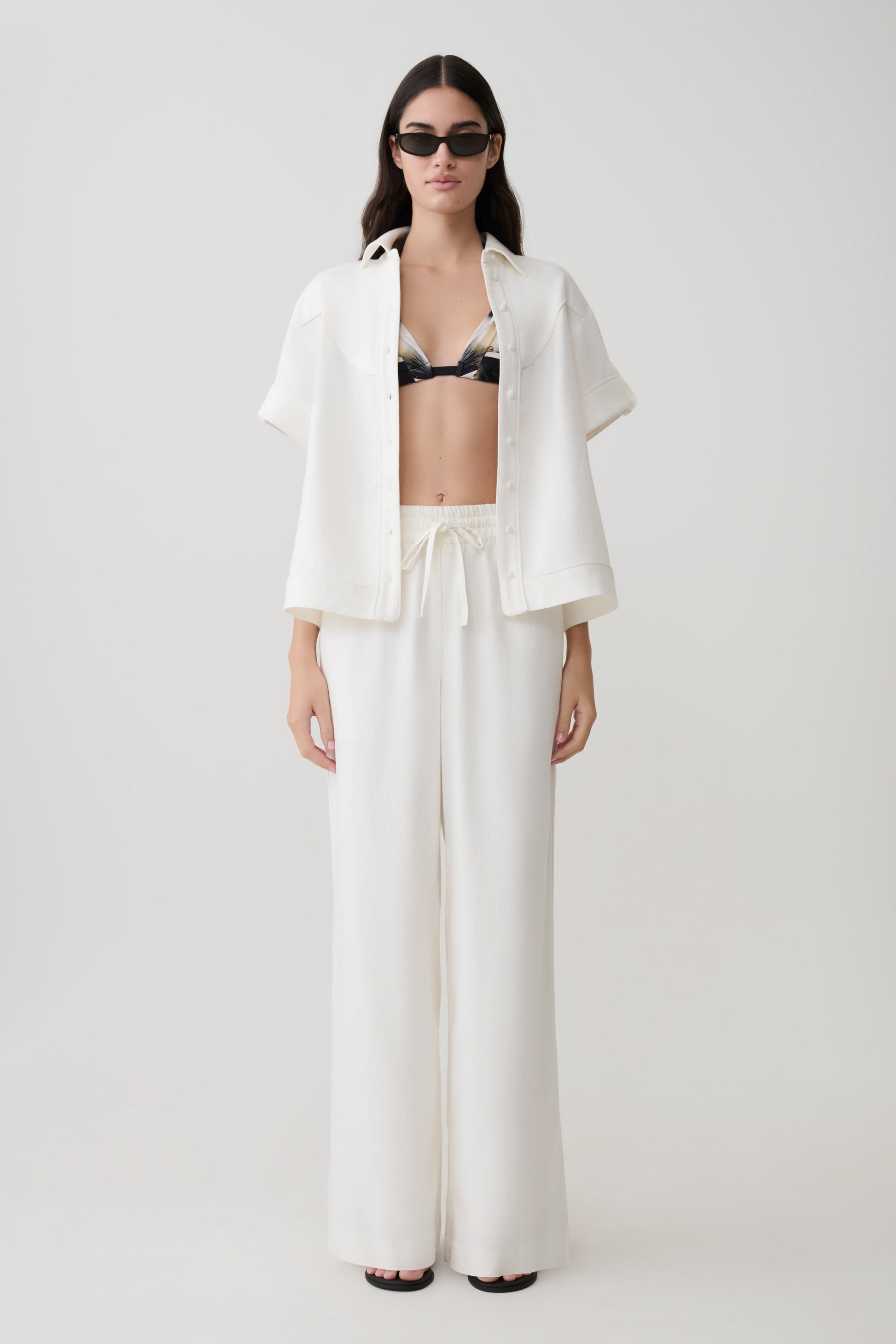 Selena Linen Straight Leg Pant - White #9