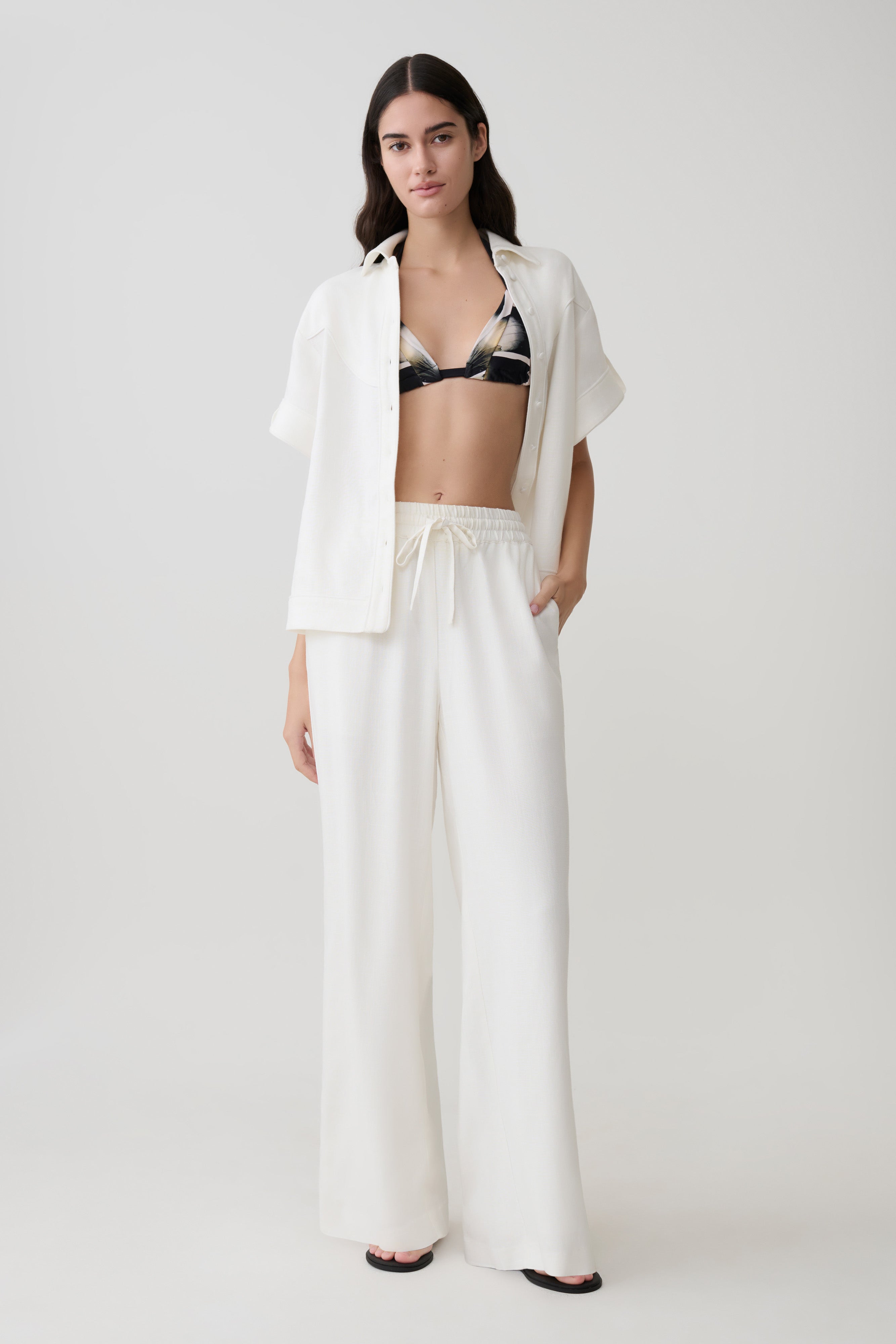 Selena Linen Straight Leg Pant - White | MESHKI US