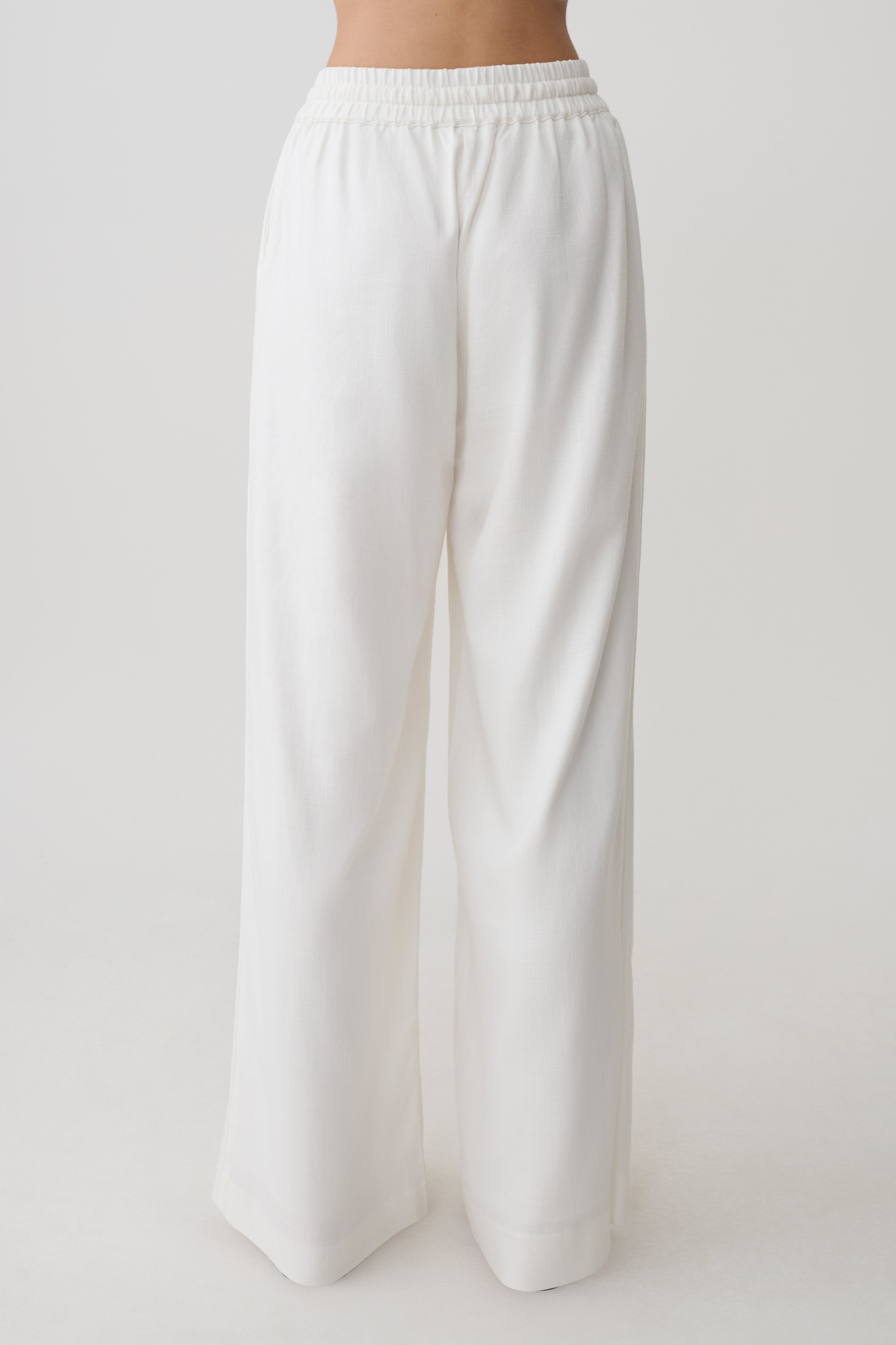 Selena Linen Straight Leg Pant - White | MESHKI US