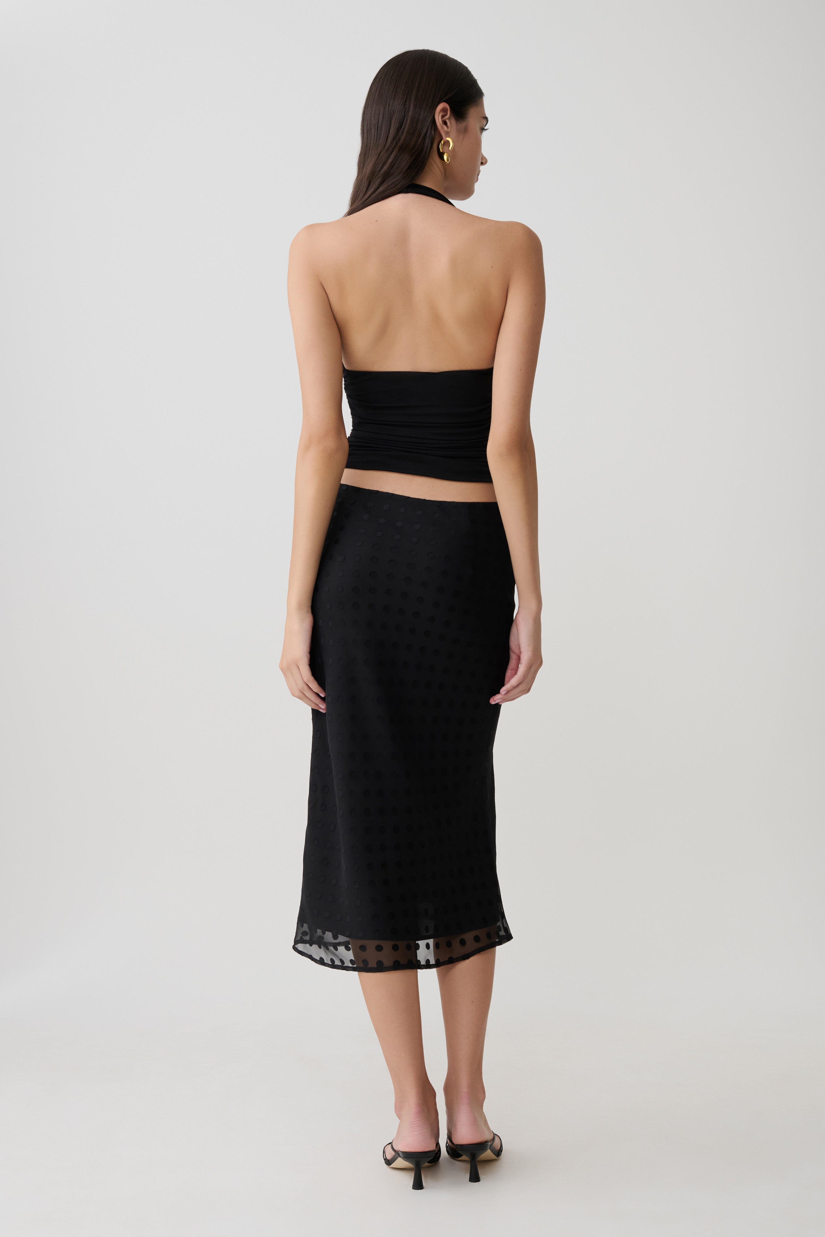 Lilah Devore Midi Skirt - Black | MESHKI US Lilah Devore Midi Skirt - Black | MESHKI US