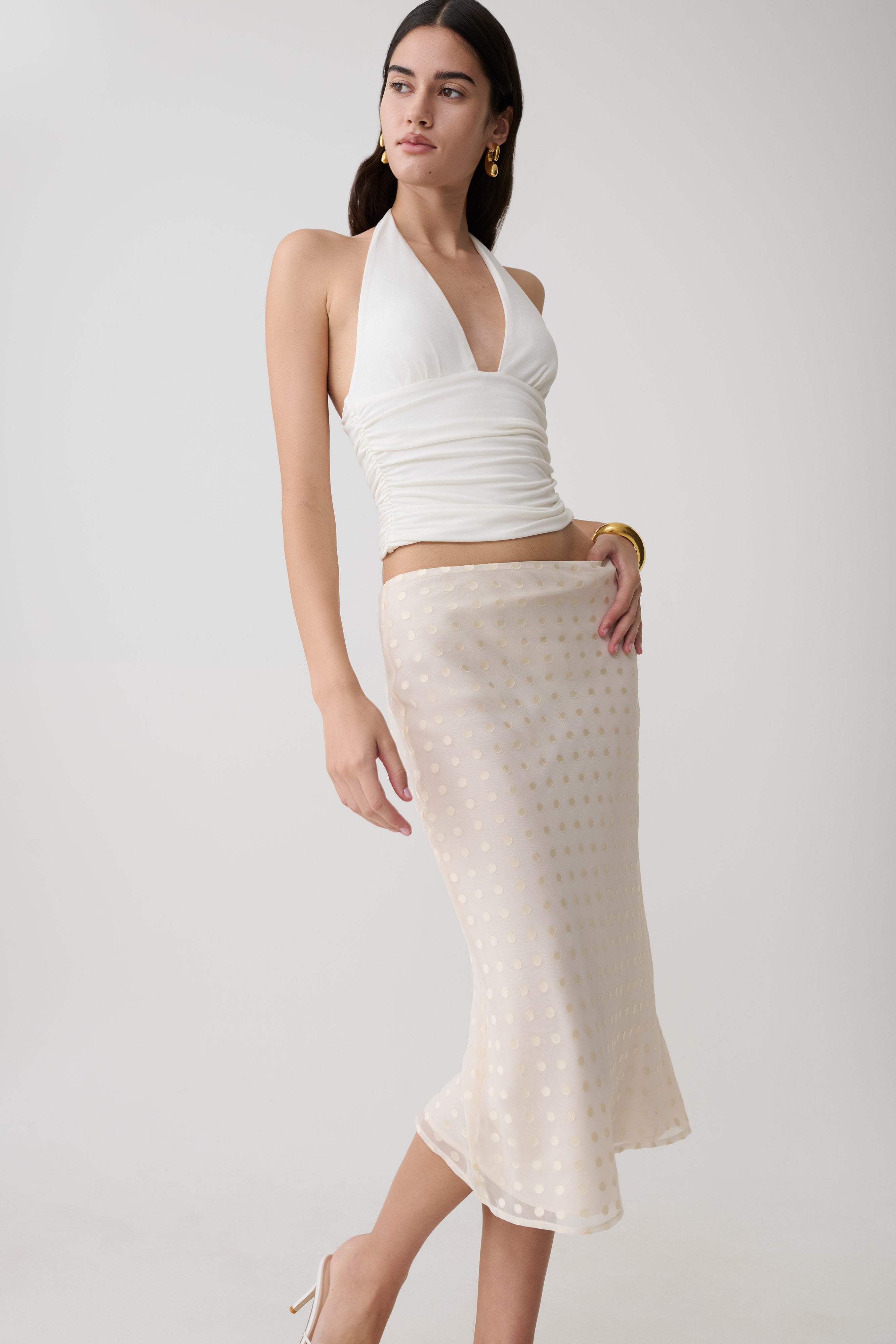 Lilah Devore Midi Skirt - Ivory | MESHKI US
