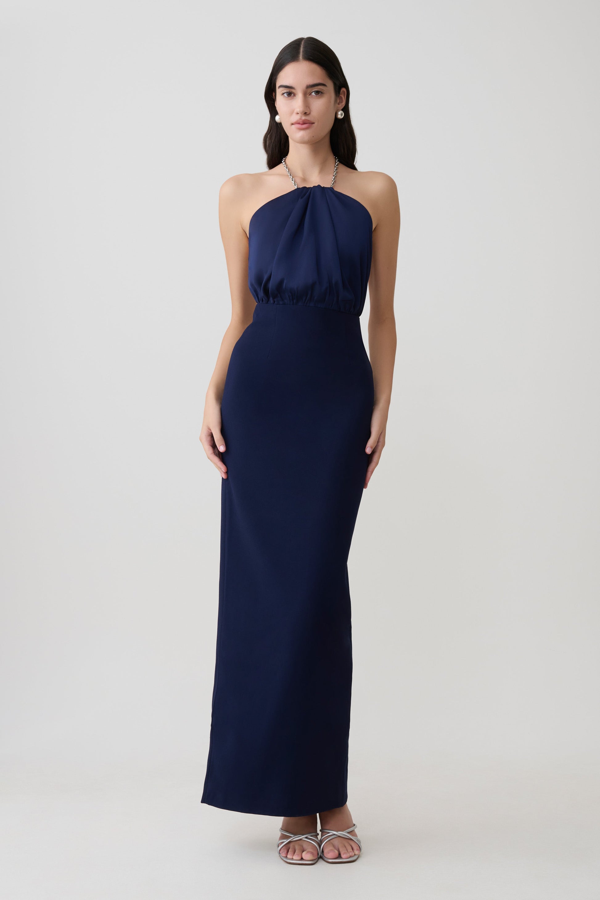 Elina Satin Necklace Maxi Dress / Navy | MESHKI