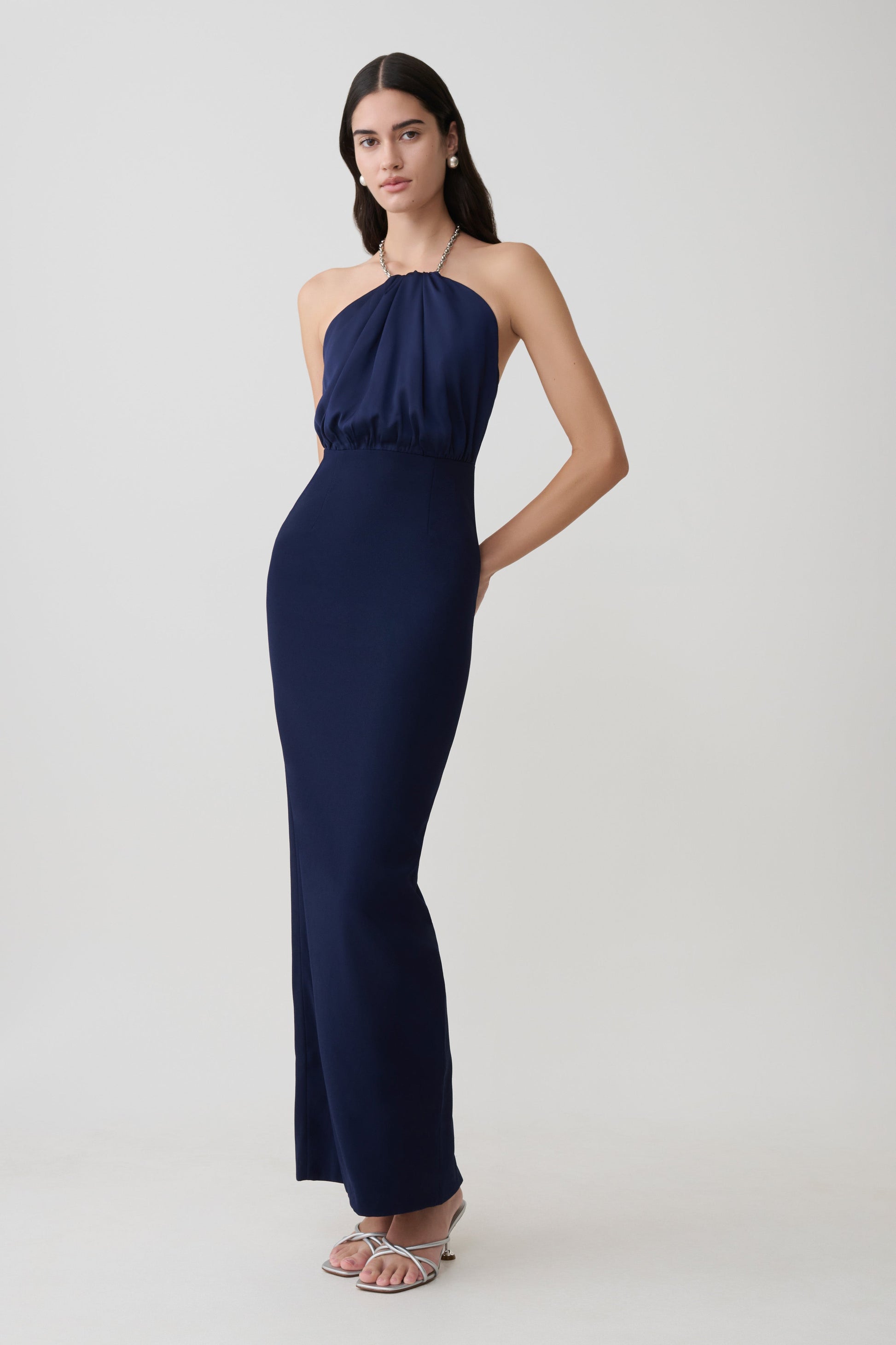 Elina Satin Necklace Maxi Dress / Navy | MESHKI