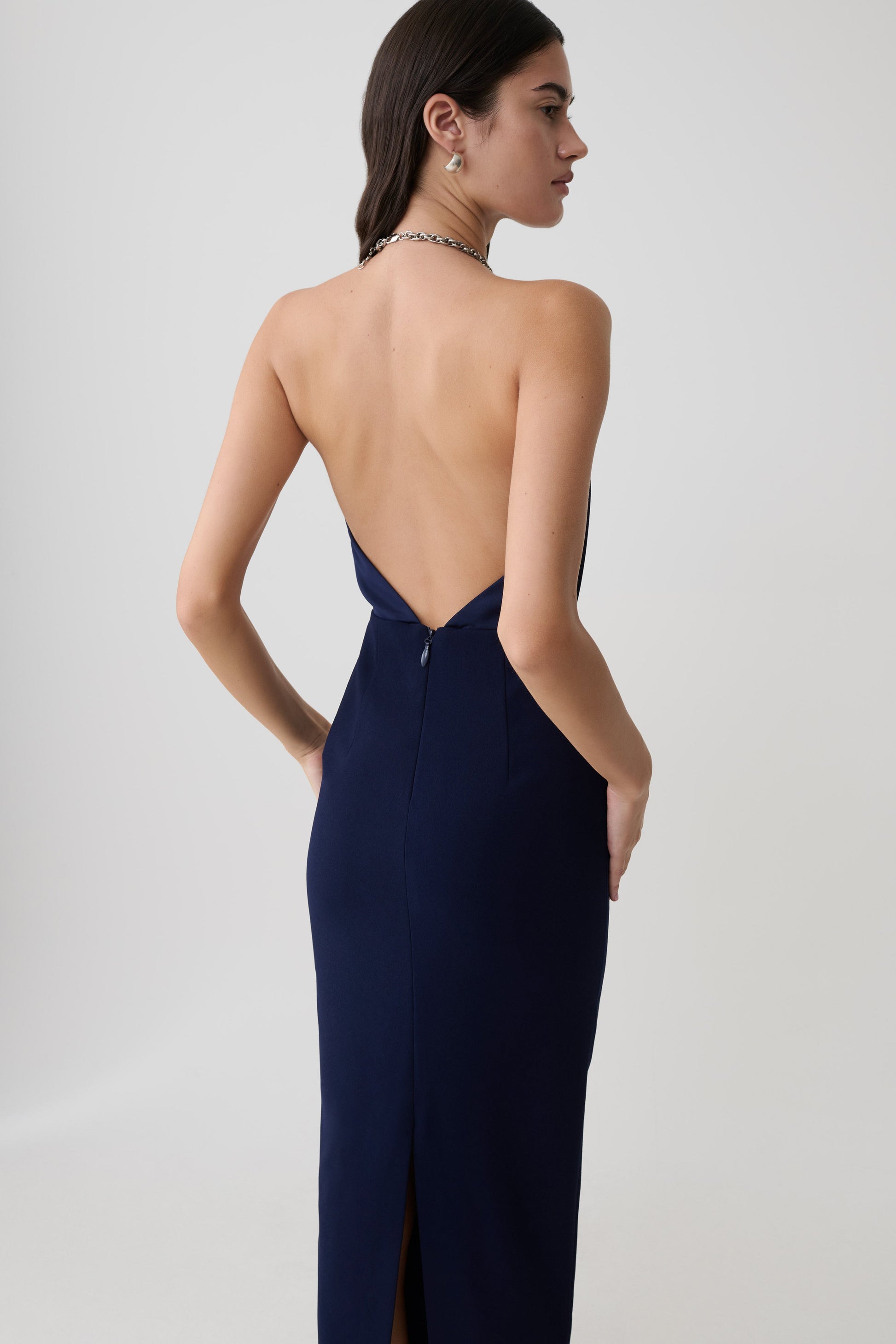 Elina Satin Necklace Maxi Dress / Navy | MESHKI