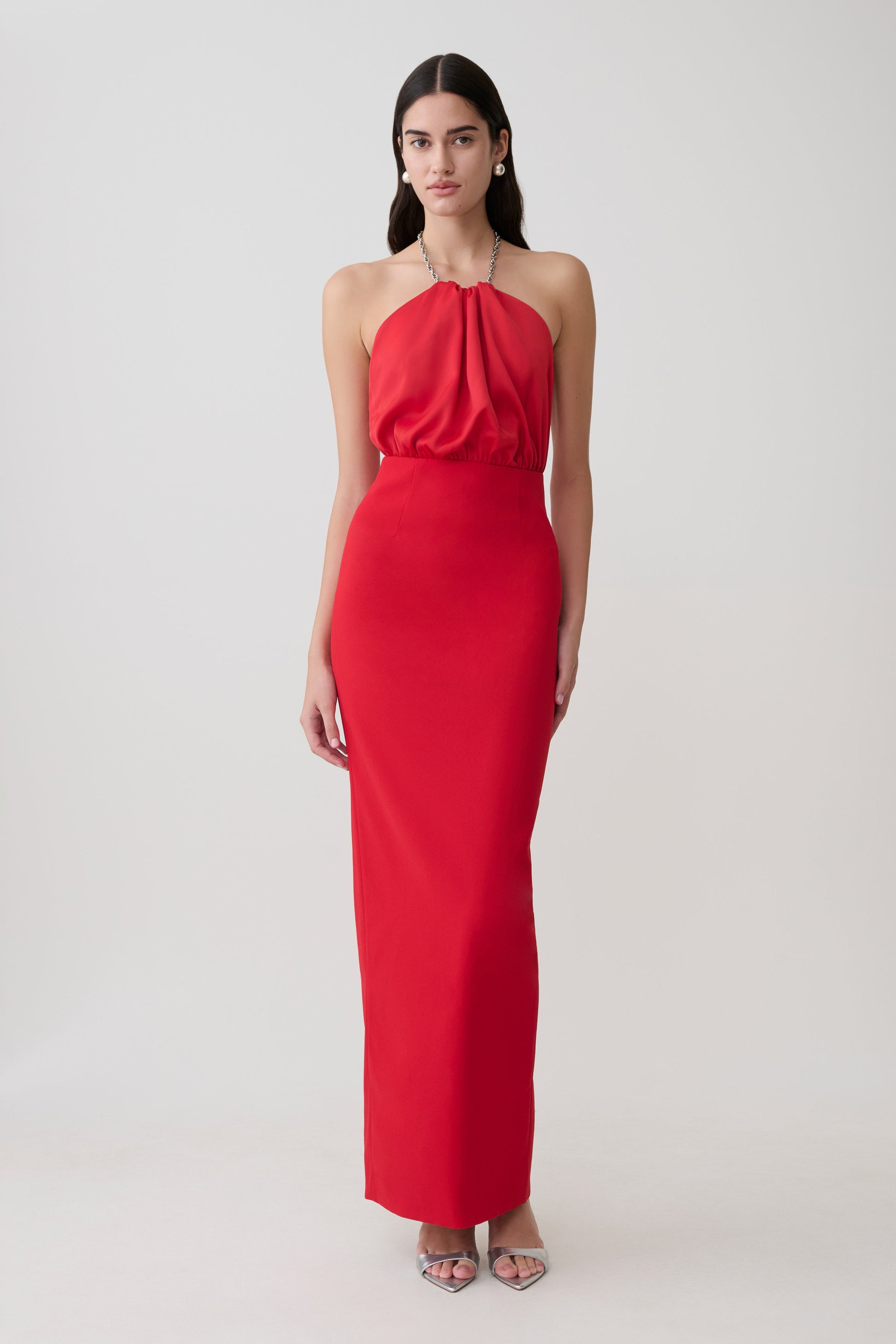 Elina Satin Necklace Maxi Dress / Red | MESHKI