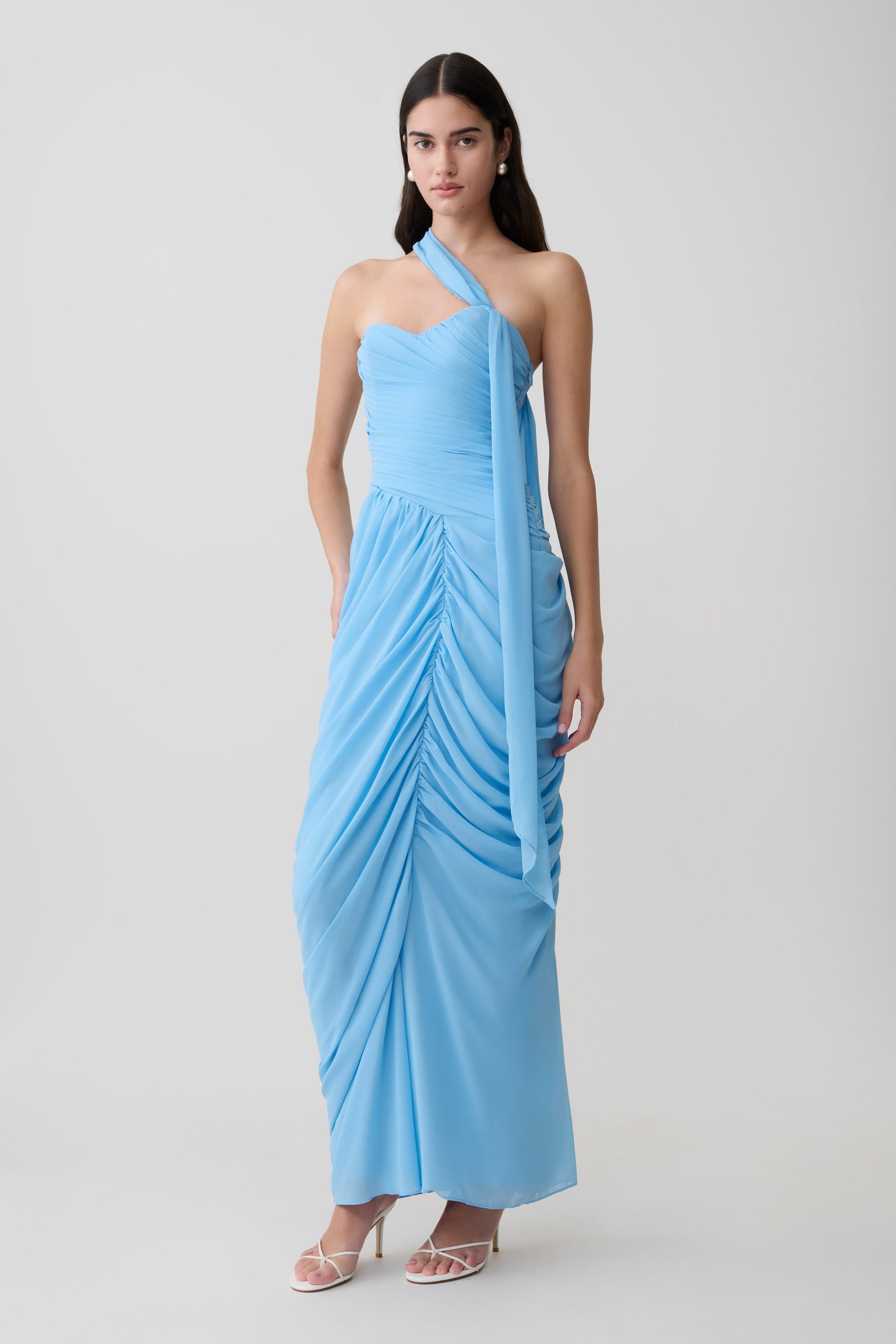 Micaela Chiffon Gathered Maxi Dress / Alaskan Blue | MESHKI