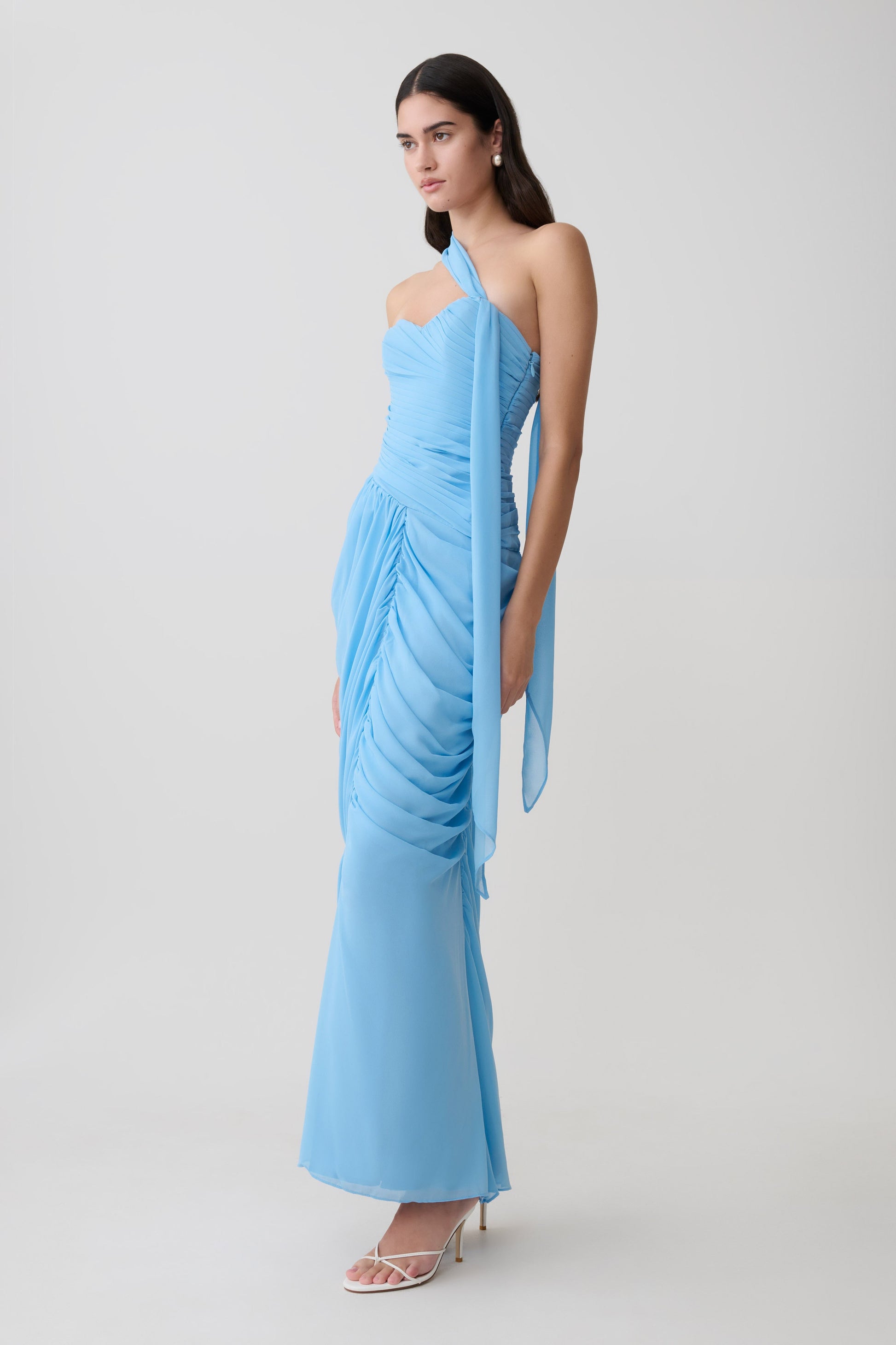 Micaela Chiffon Gathered Maxi Dress / Alaskan Blue | MESHKI