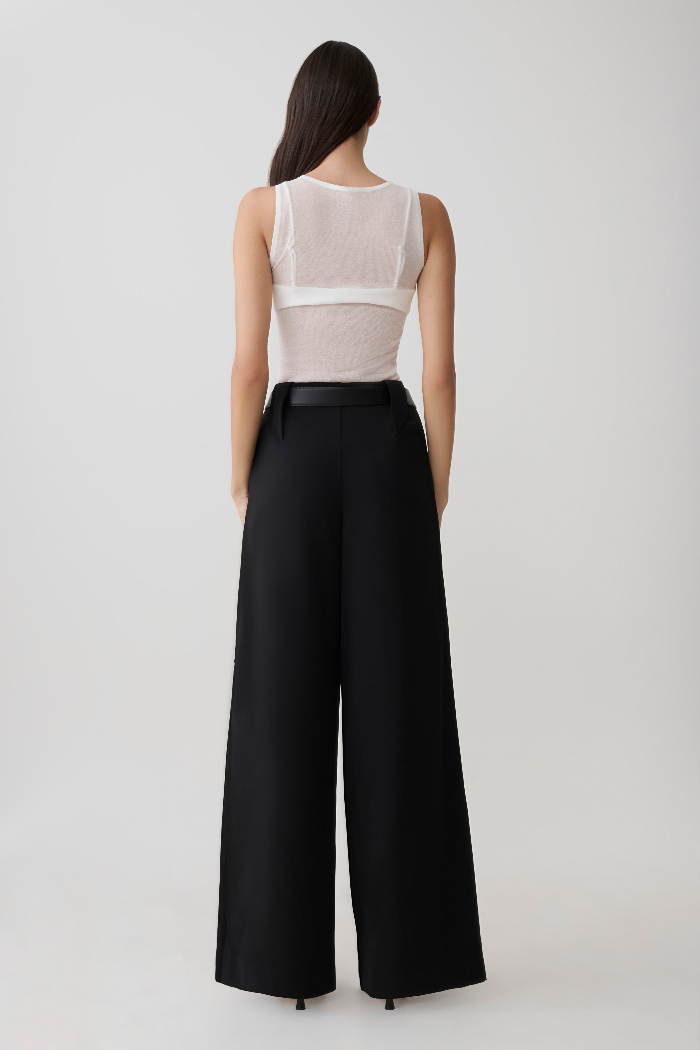 Arlo Wide Leg Suiting Trouser - Black | MESHKI US