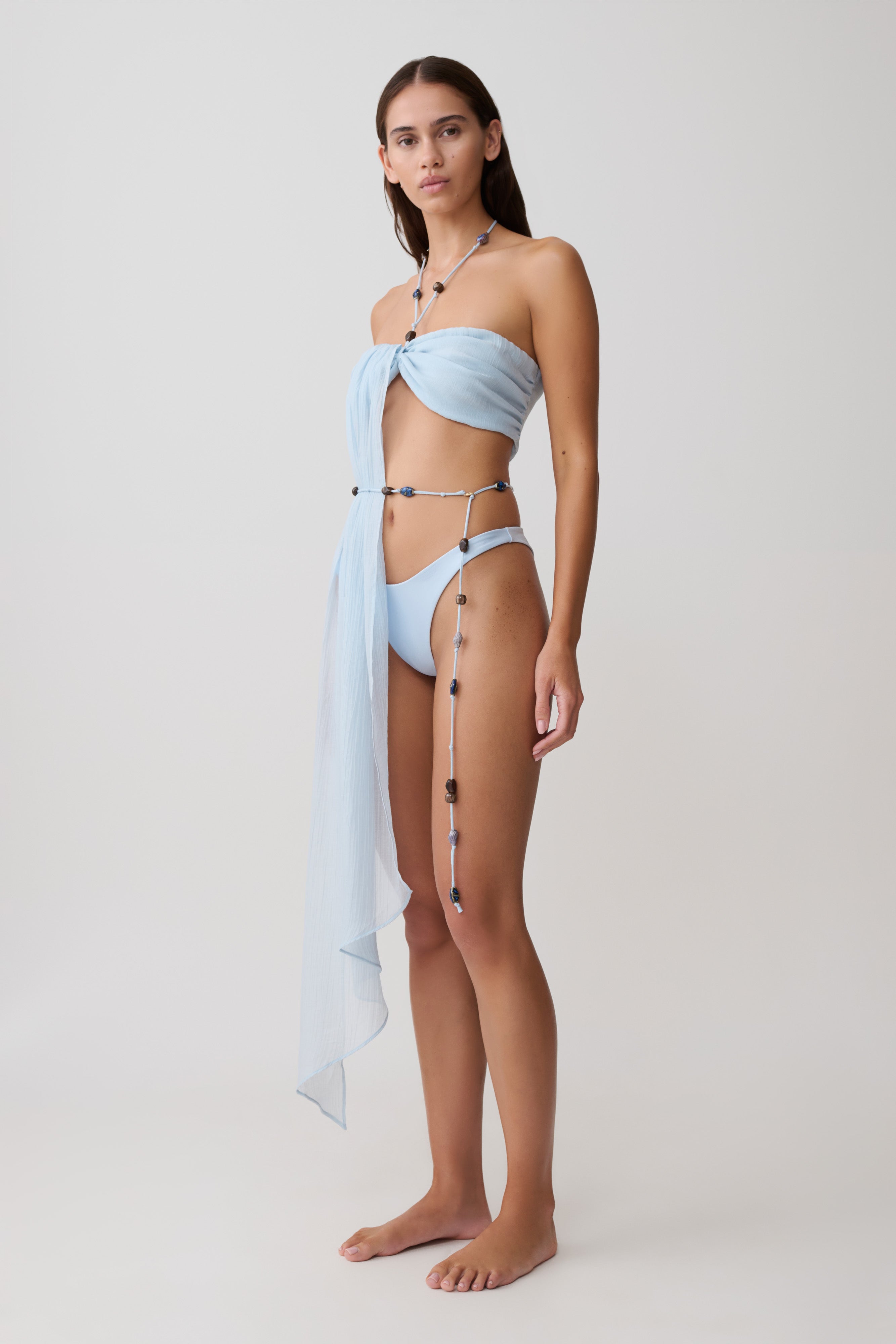Kai Beaded Draped Scarf Top - Pale Blue | MESHKI US