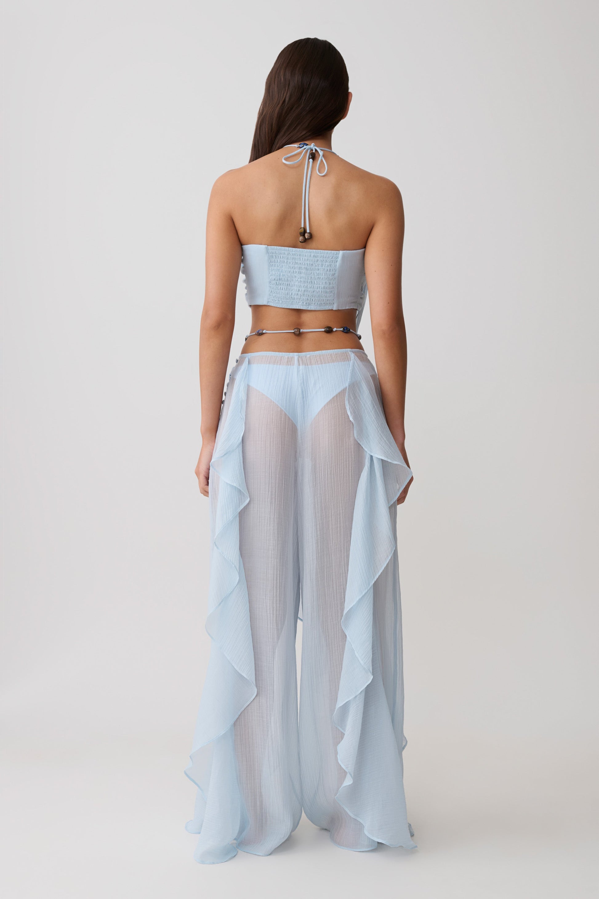 Kai Sheer Draped Ruffle Pant - Pale Blue | MESHKI US