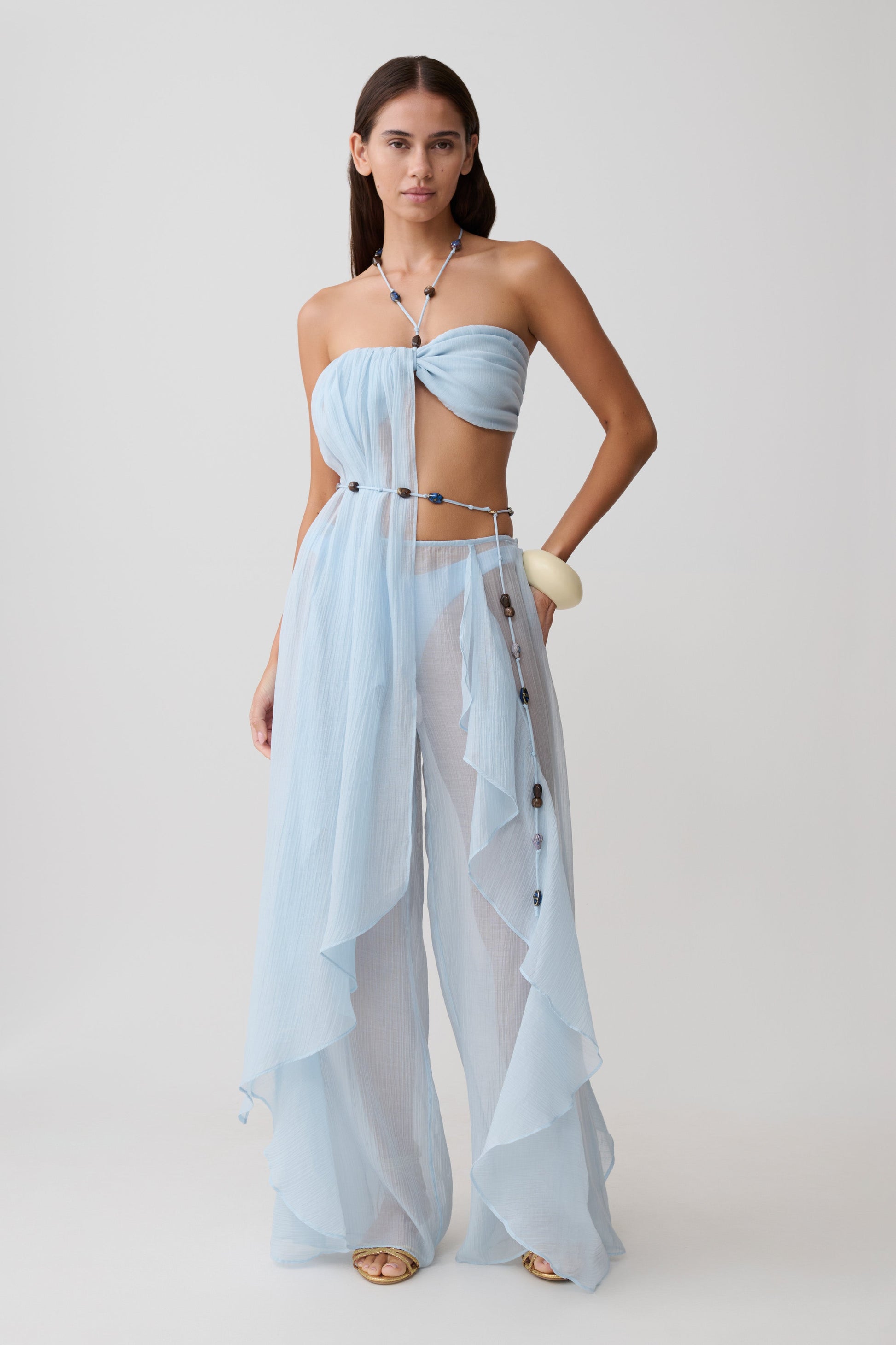 Kai Sheer Draped Ruffle Pant - Pale Blue #7