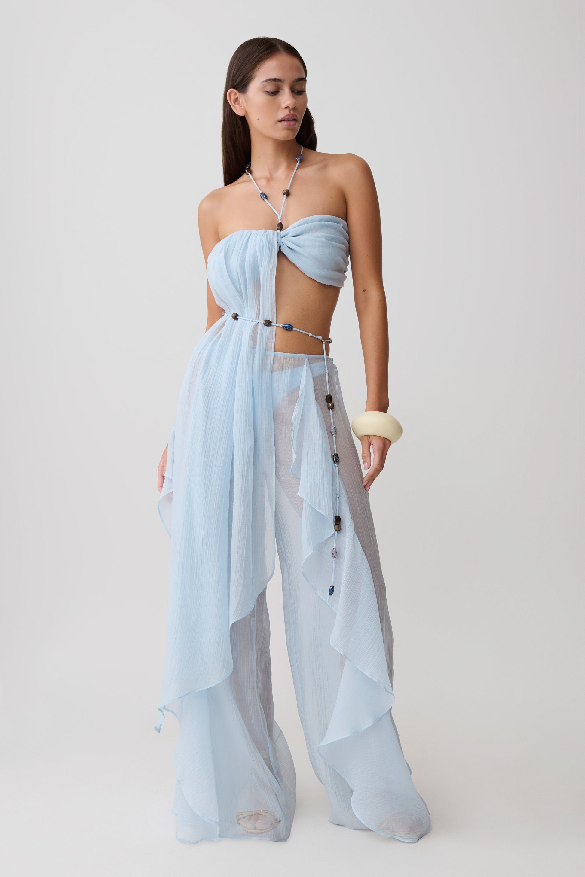 Kai Sheer Draped Ruffle Pant - Pale Blue #5