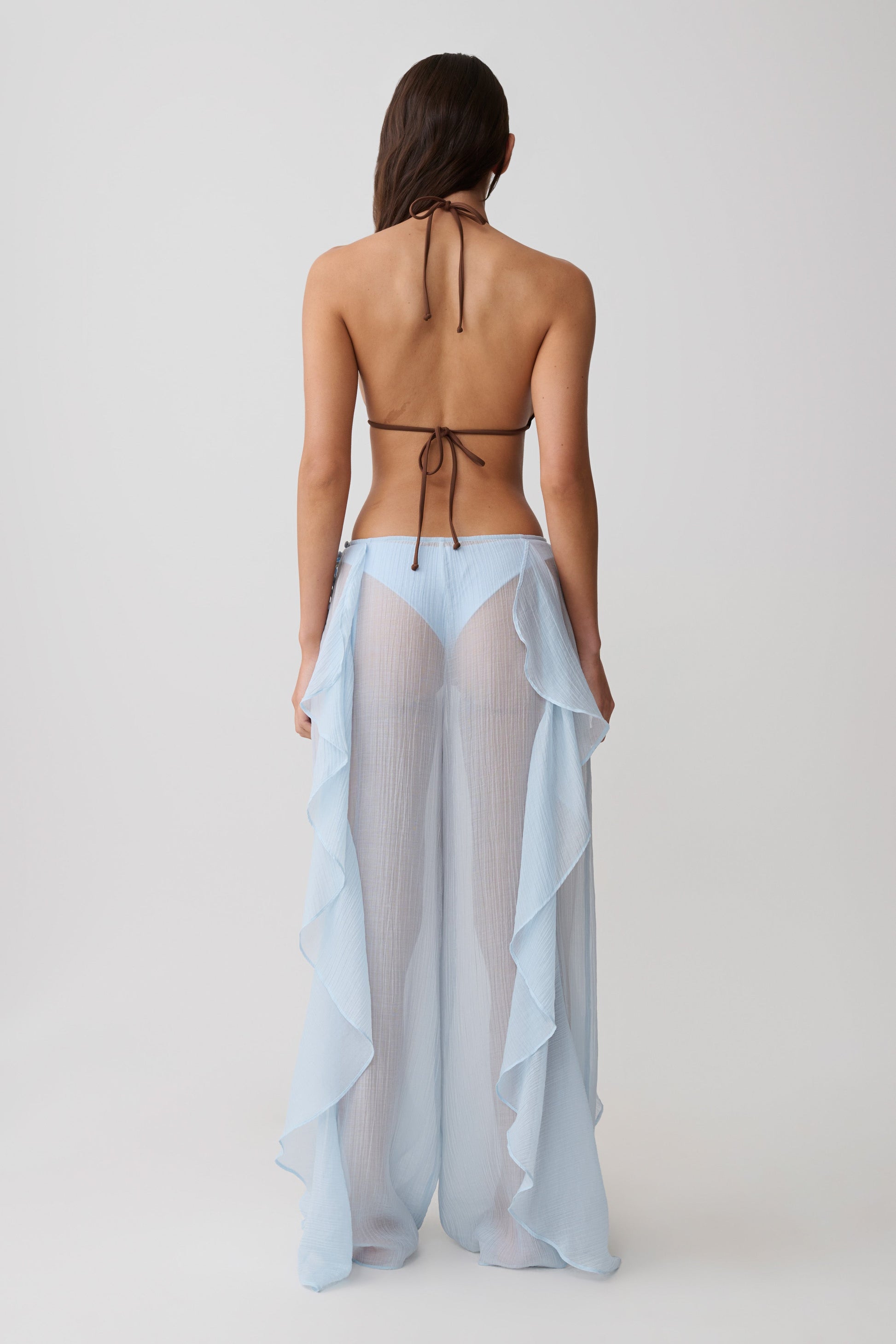 Kai Sheer Draped Ruffle Pant - Pale Blue #2