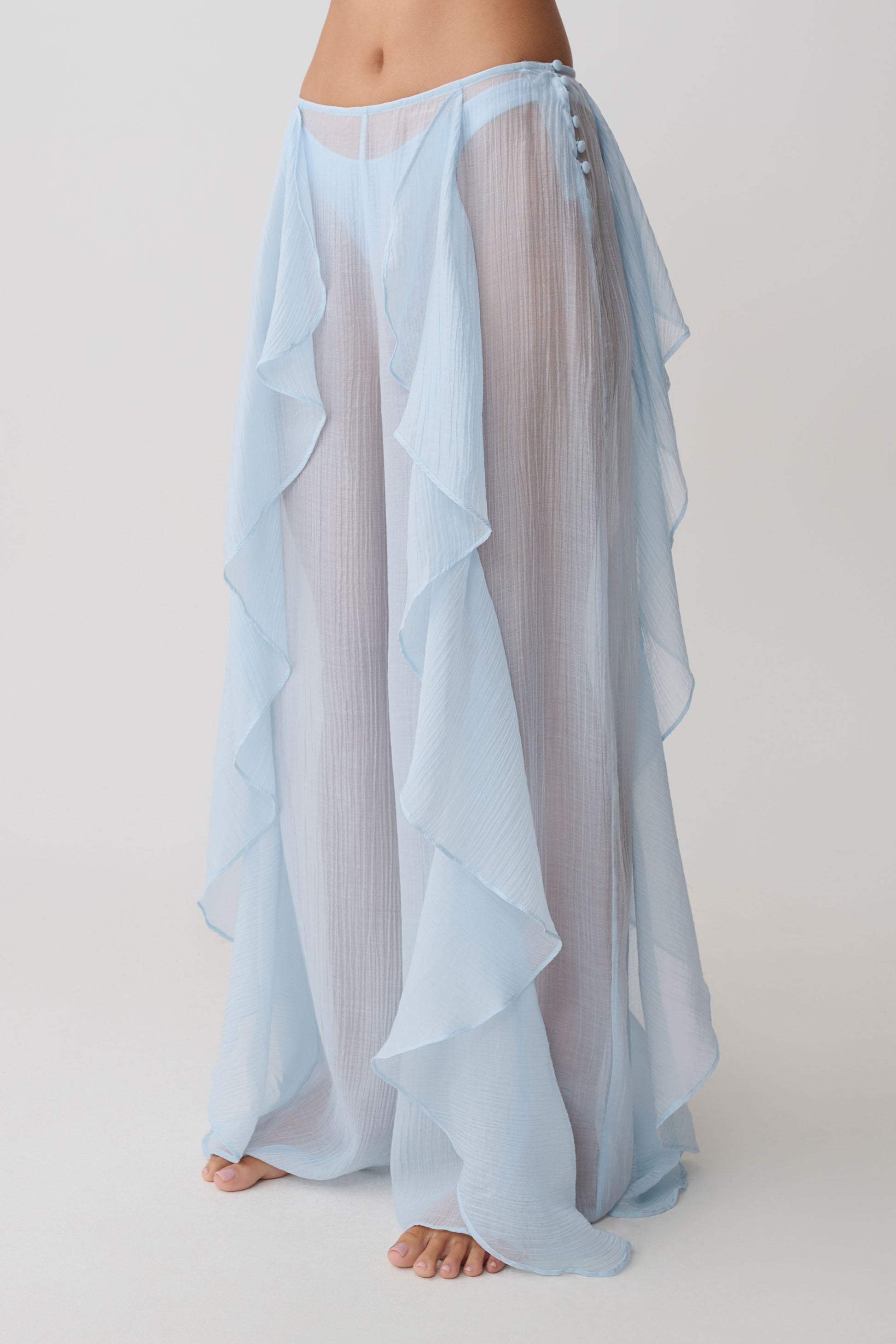 Kai Sheer Draped Ruffle Pant - Pale Blue #8