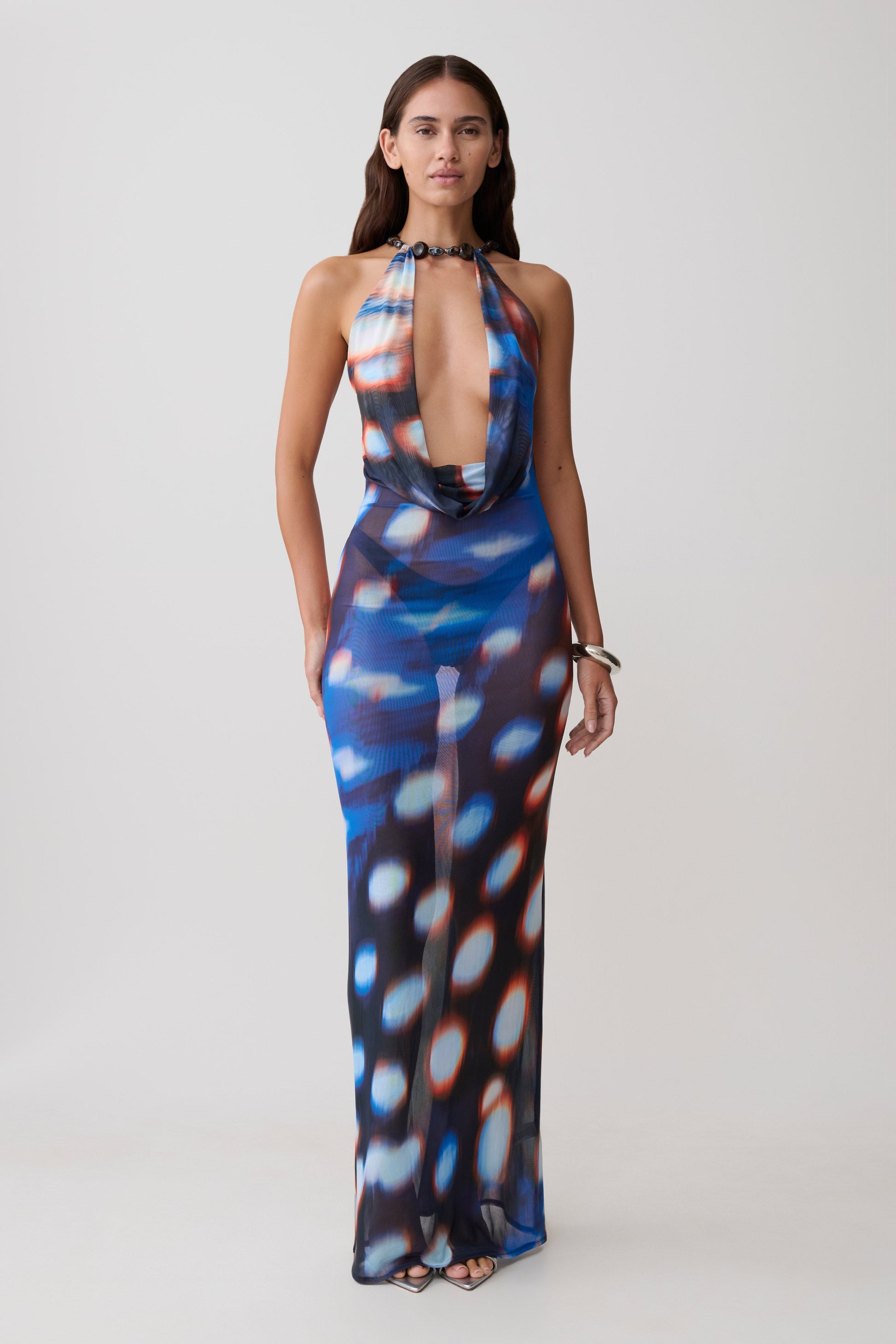 Ethel Mesh Cowl Plunge Maxi