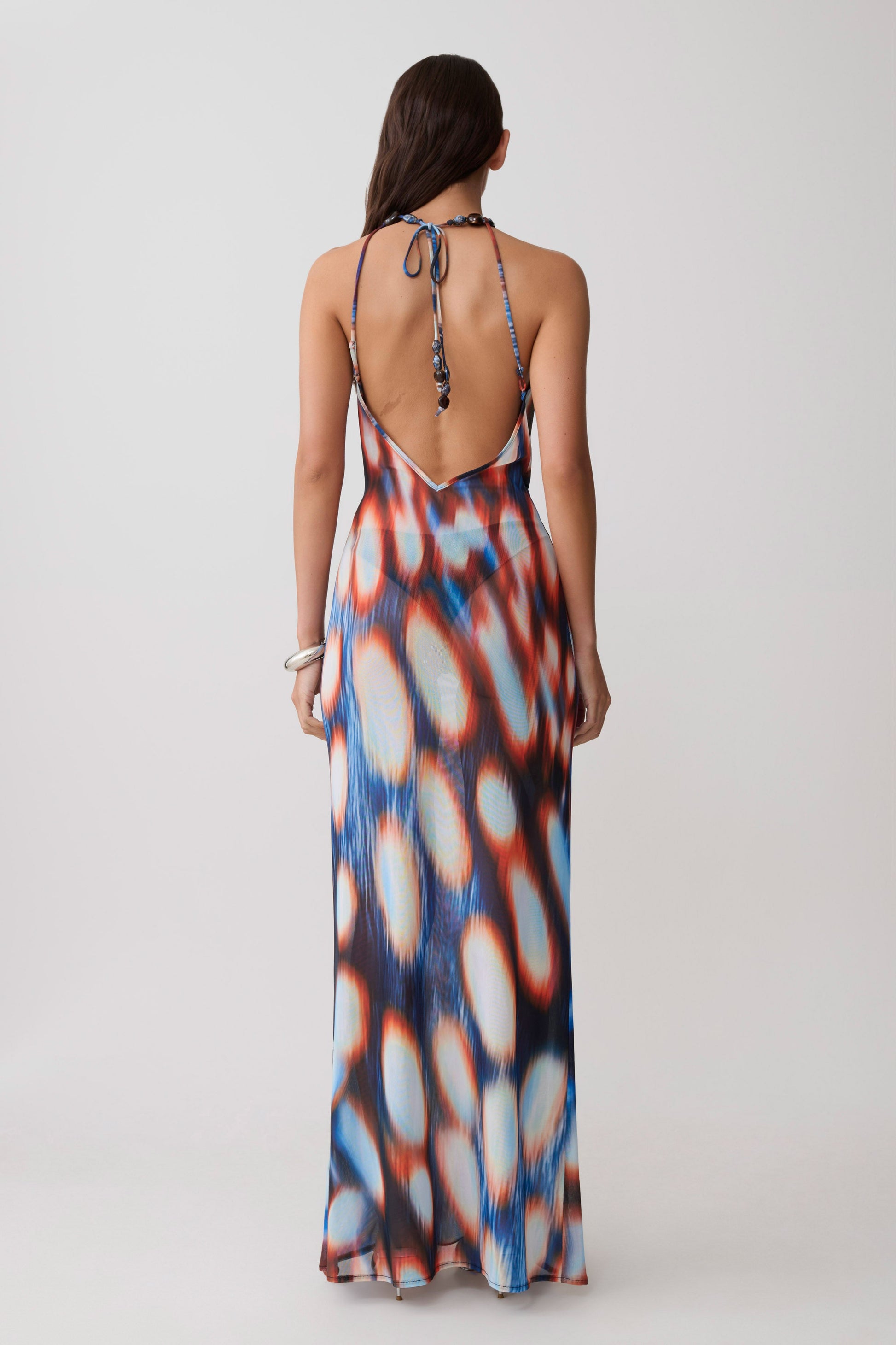 mesh sheer abstract pattern maxi dress KIZN Printed Mesh Sheer Long Sleeve Maxi Dress Cover Up With Abstract Floral Swirl Pattern For Resort And VacationMISSGUIDED