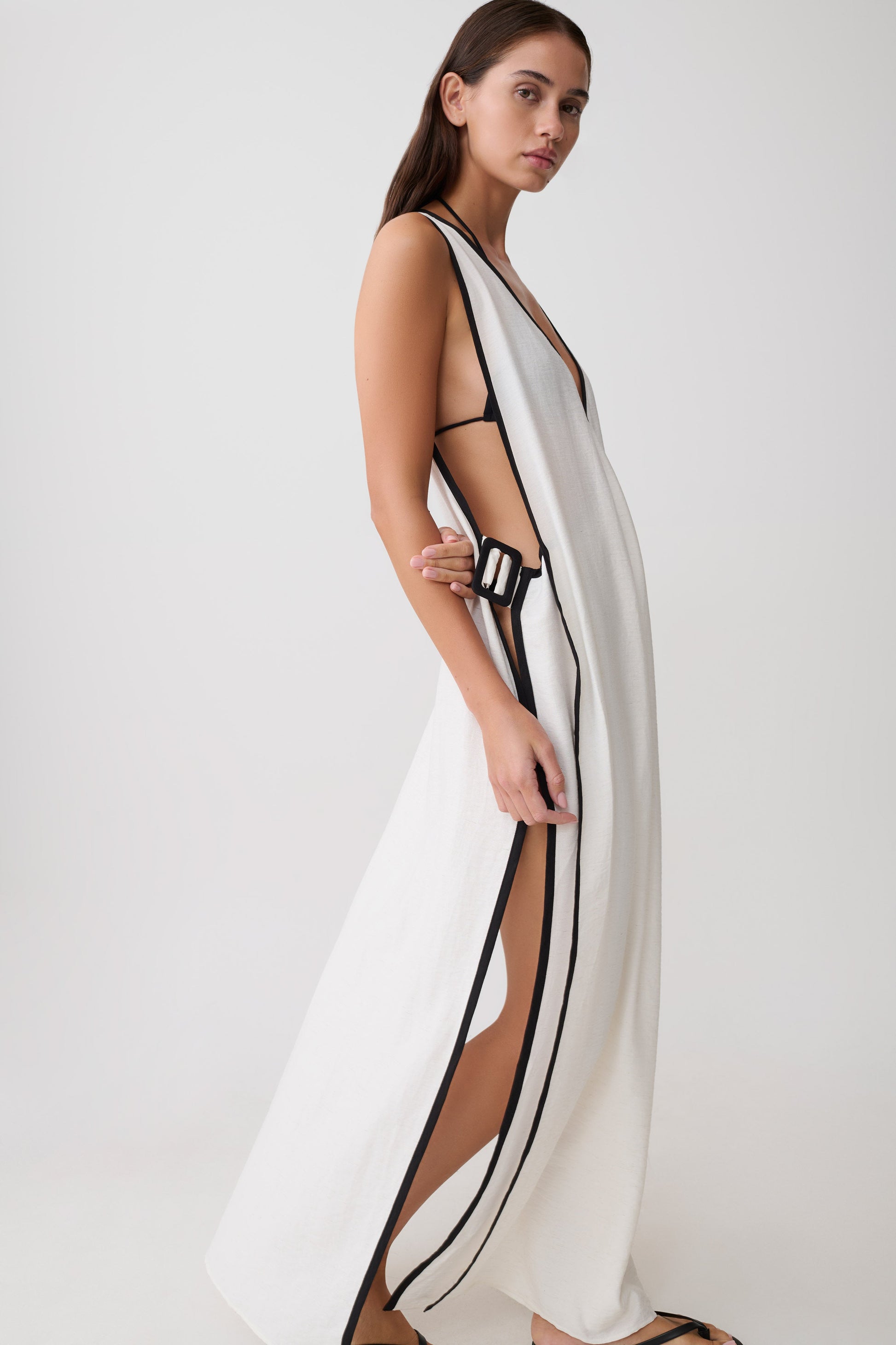 maxi crossover dress Irne Black crossover crystal-embellished maxi dress M / Black