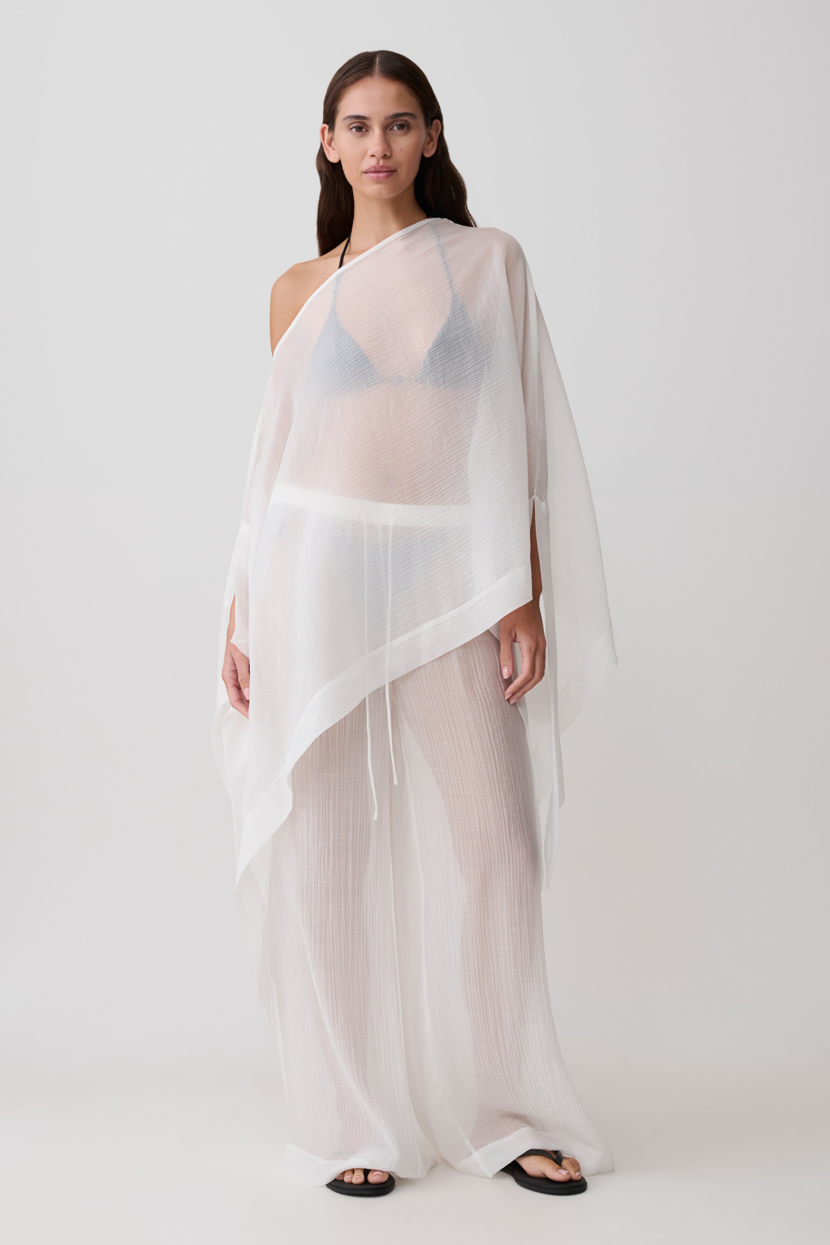 Leilani Sheer Draped Asymmetric Top - Ivory | MESHKI US