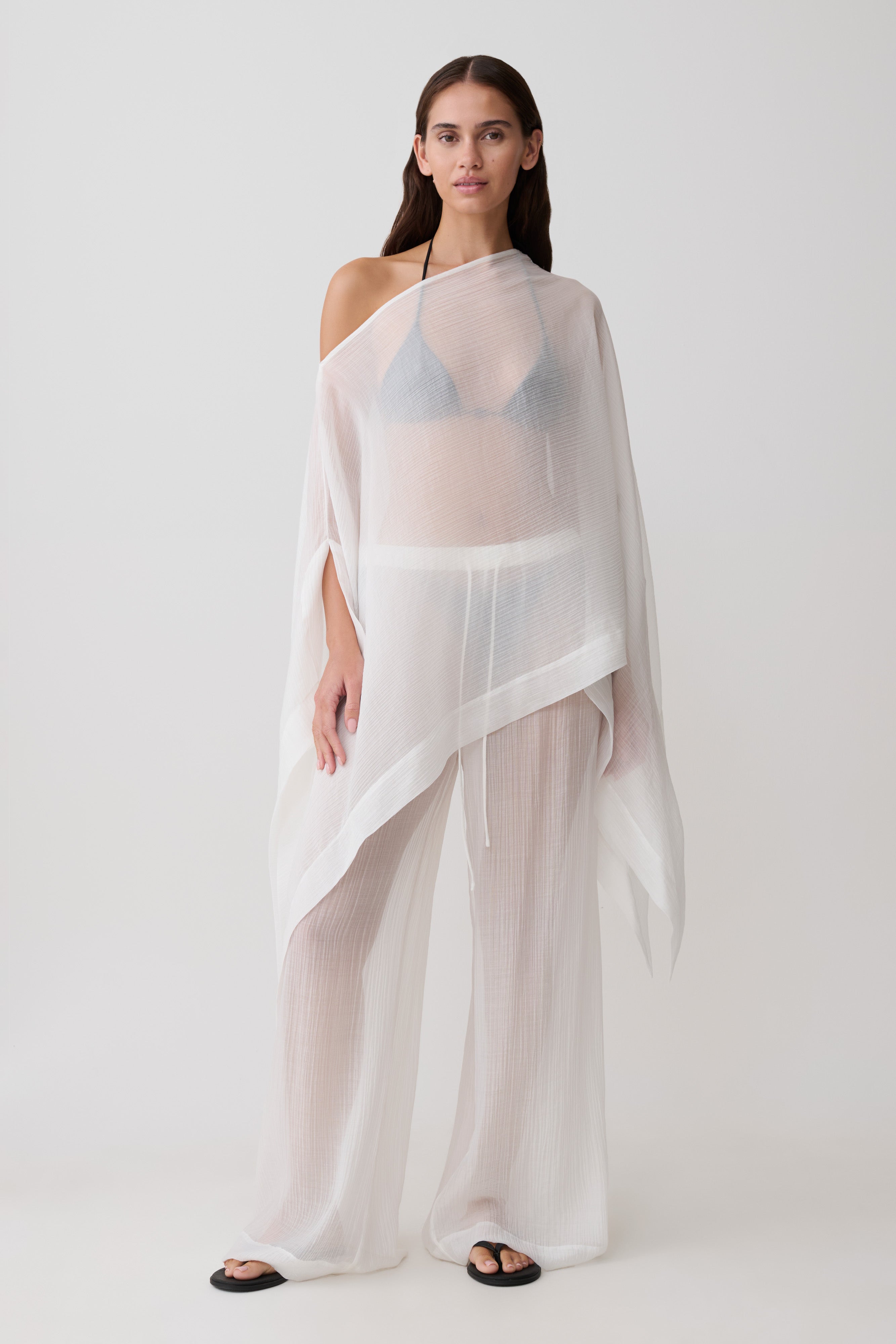 Leilani Sheer Drawstring Wide Leg Pants - Ivory | MESHKI US