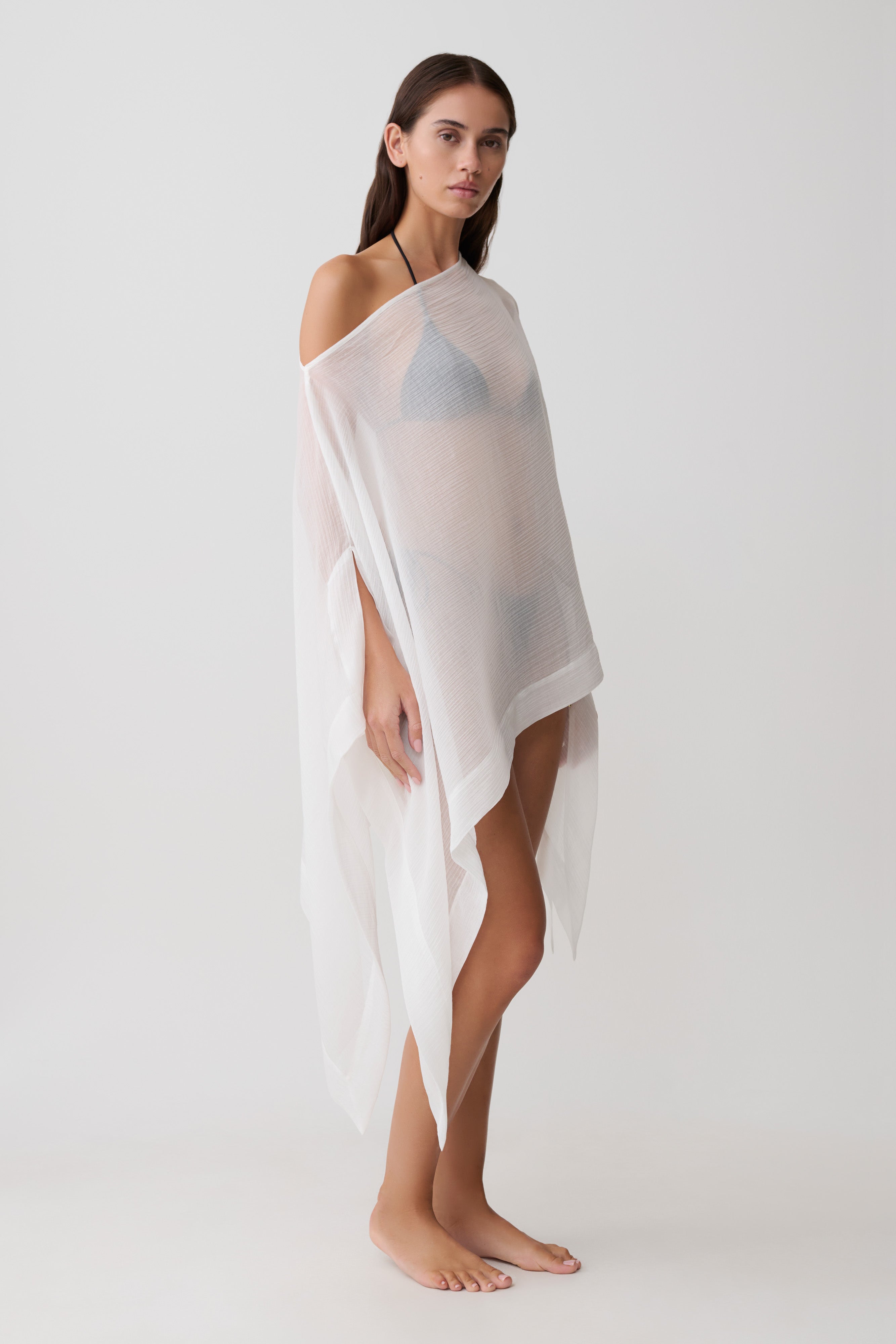 Leilani Sheer Draped Asymmetric Top - Ivory | MESHKI US