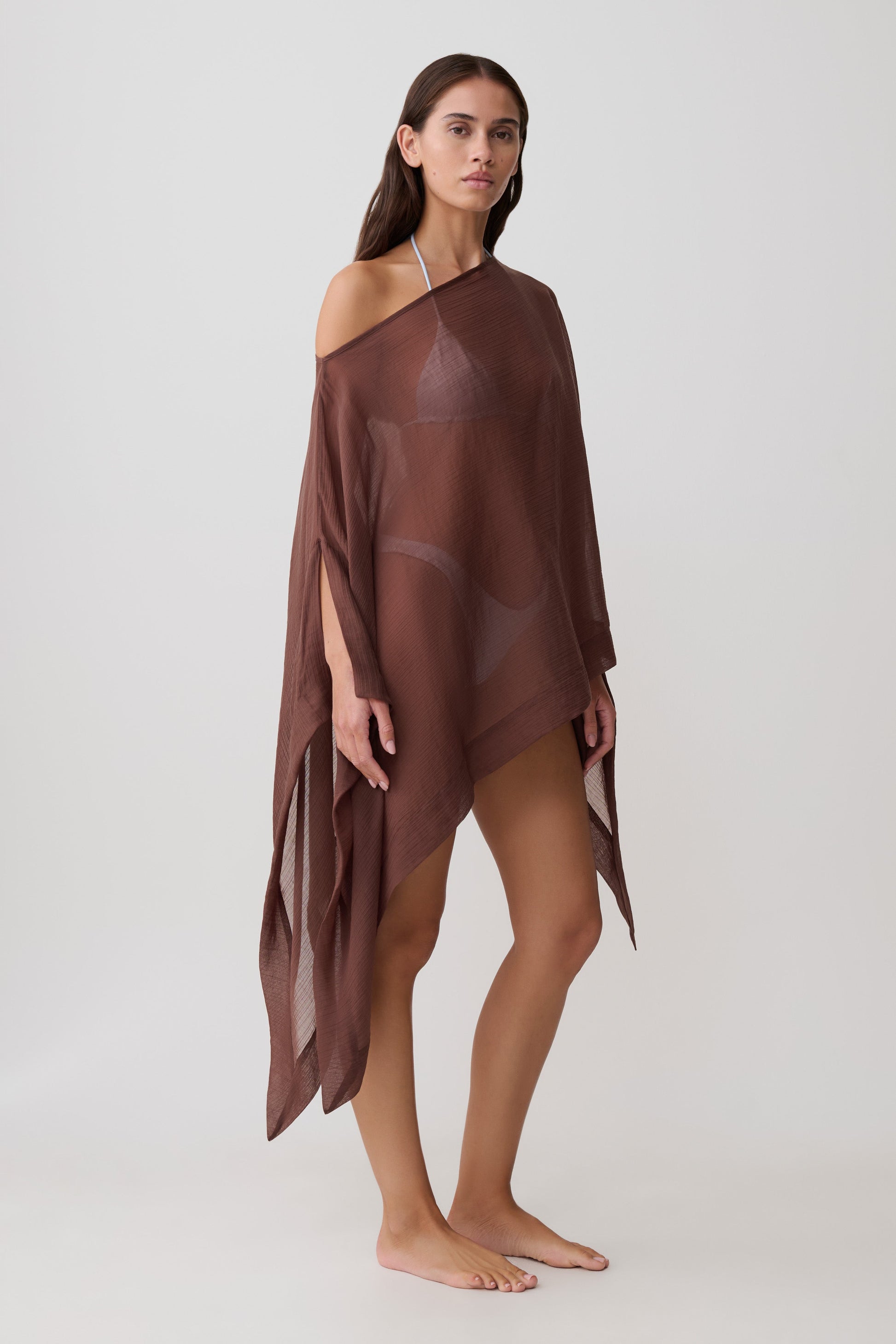 Leilani Sheer Draped Asymmetric Top - Chocolate #4