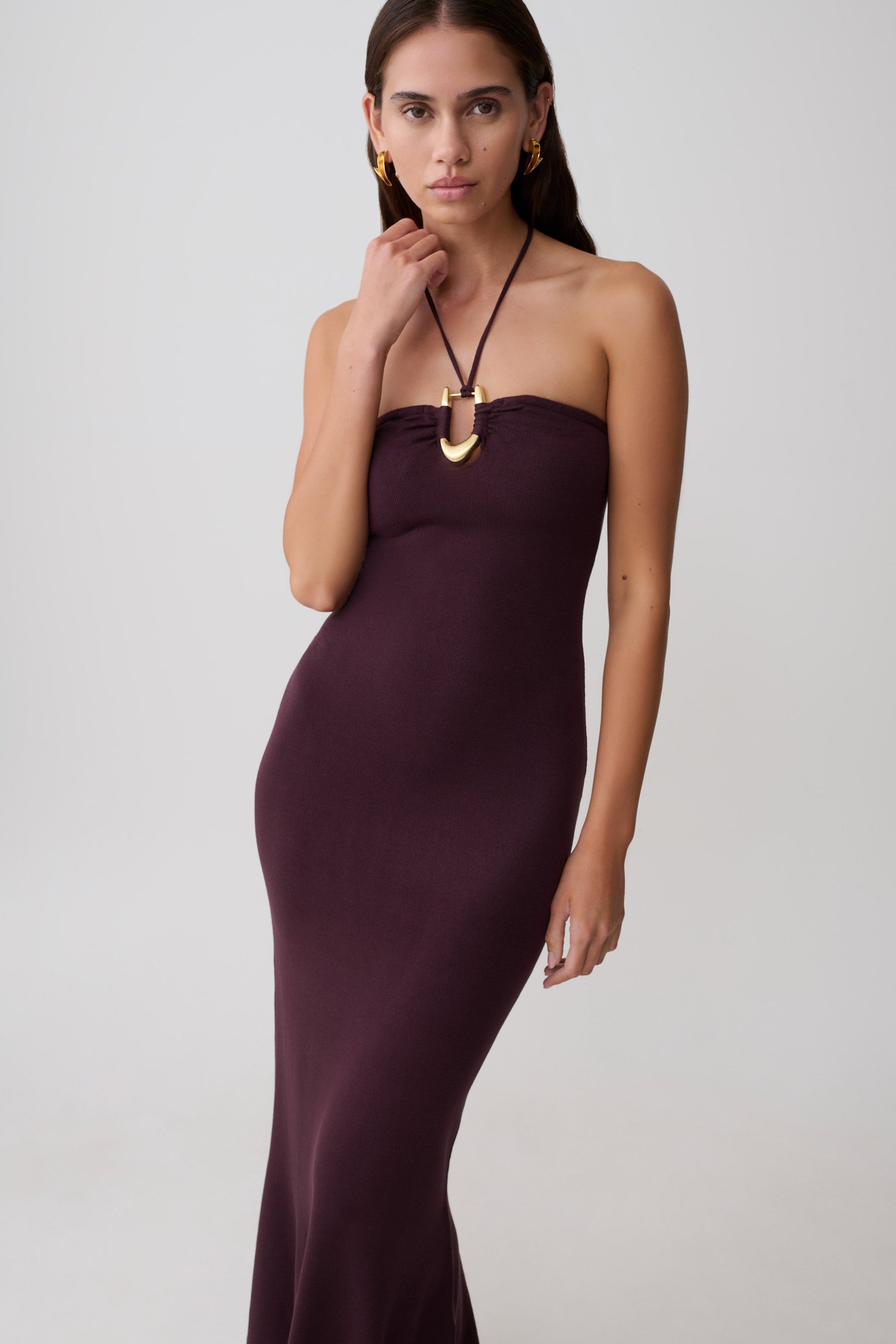 knitted midi bodycon dress Dimitri Knit Midi Dress / Chocolate | MESHKI