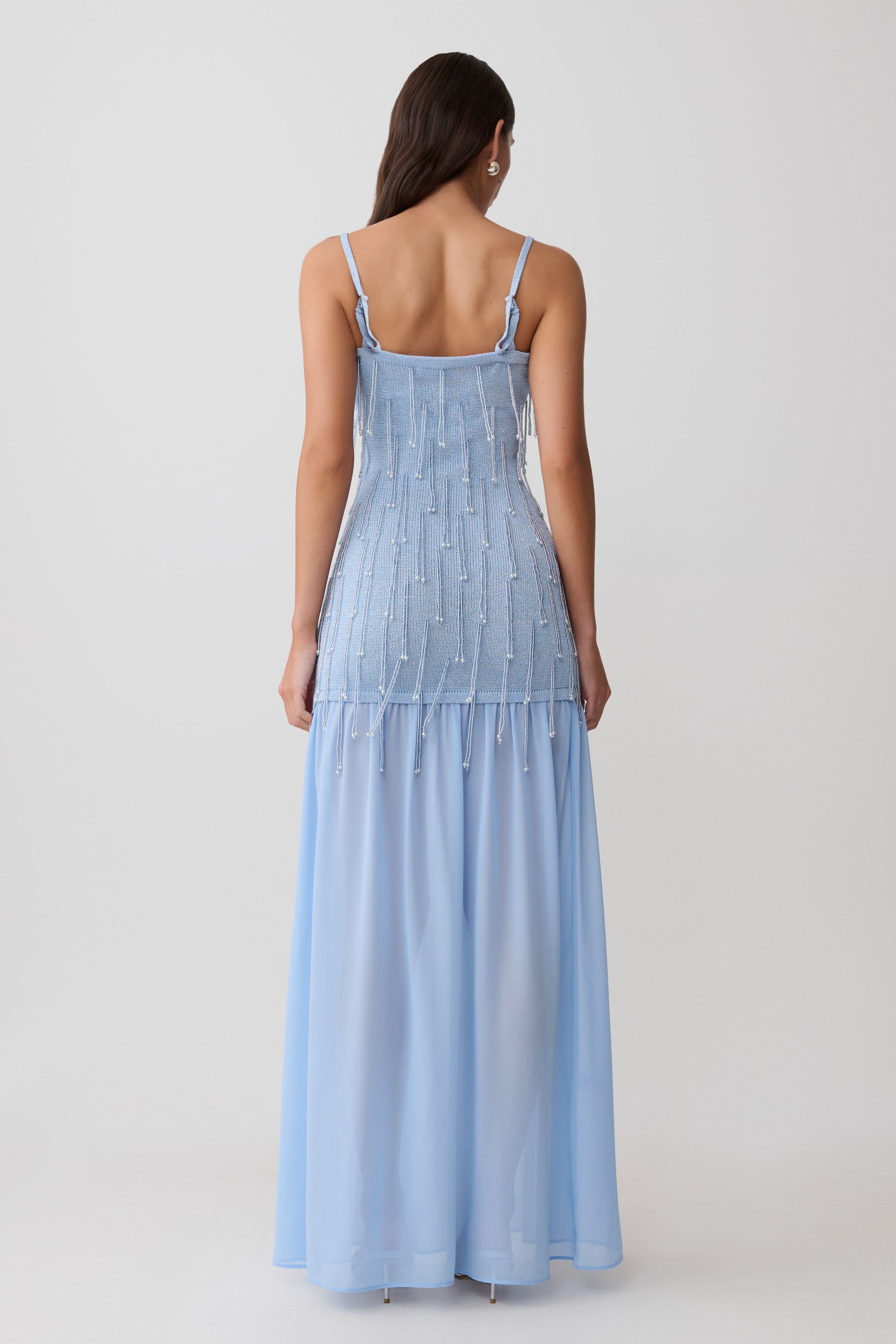 Belinda Beaded Knit & Chiffon Maxi Dress / Light Blue | MESHKI