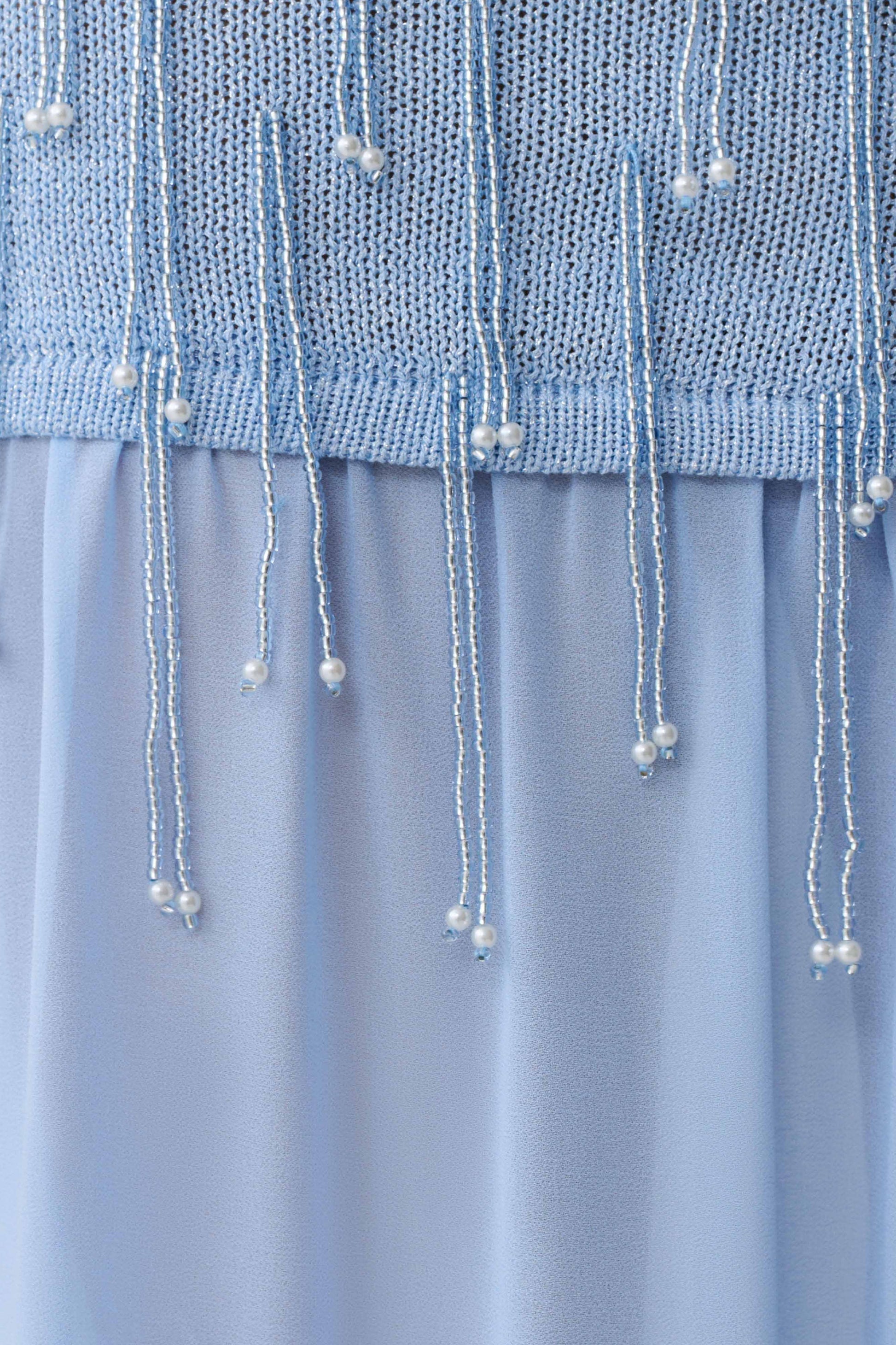 Belinda Beaded Knit & Chiffon Maxi Dress / Light Blue | MESHKI