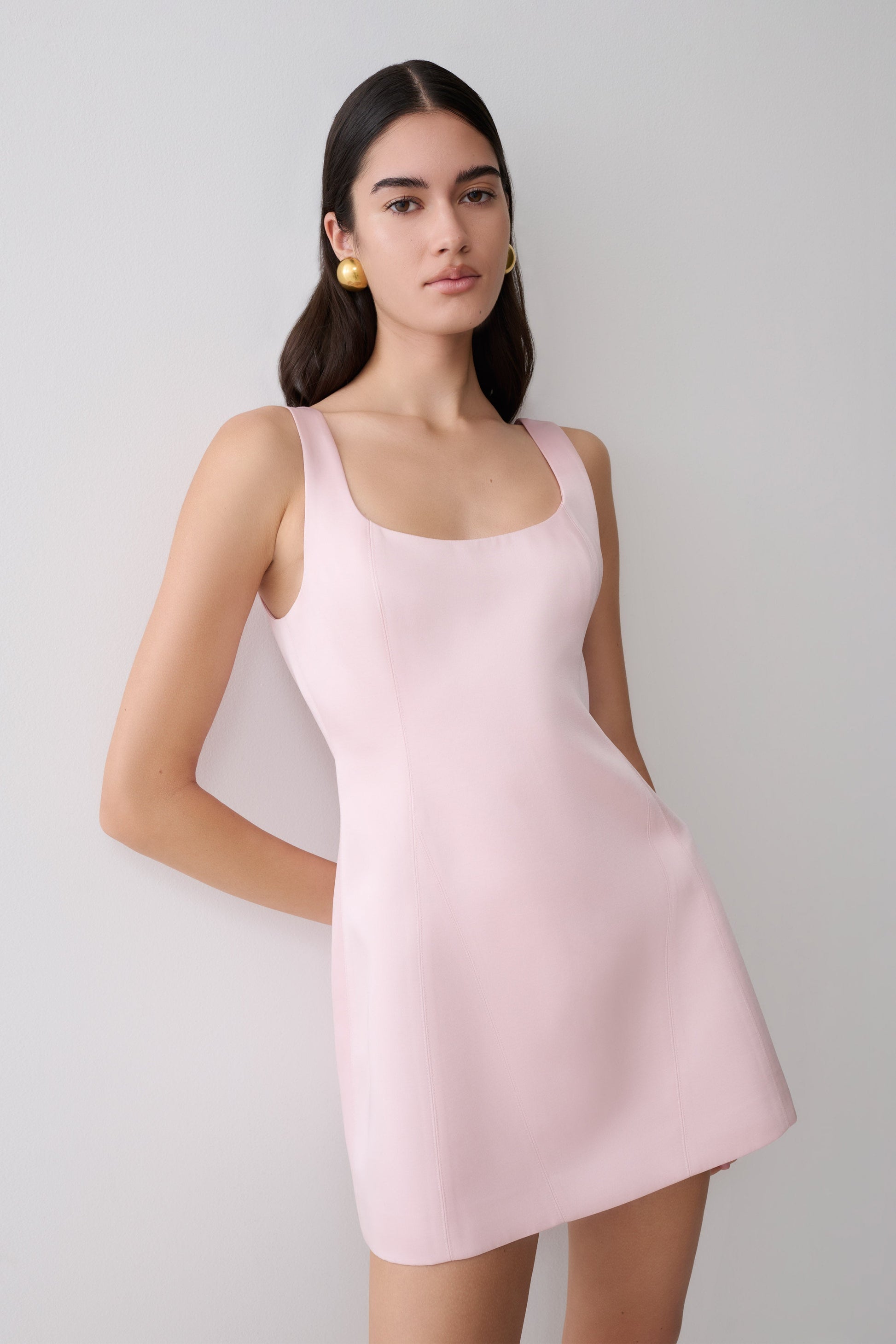 Beth Satin Mini Dress / Pale Pink | MESHKI