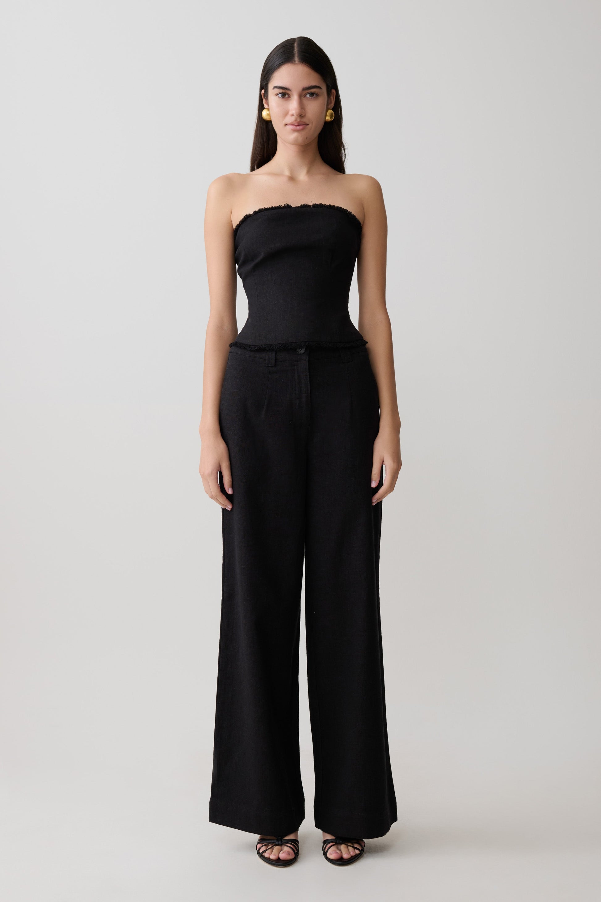 Brielle Straight Leg Linen Pant - Black #7